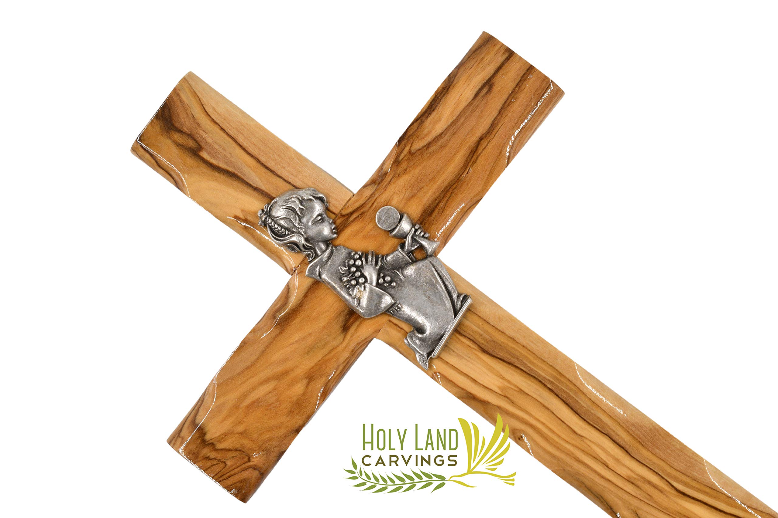 8 Inch Olive Wood Holy Land Wall Cross - Handmade in Bethlehem with Jerusalem Stamp - Baptism, Confirmation & First Communion Gift for Girls - Perfect for Christian Home Decor & Religious Ceremonies