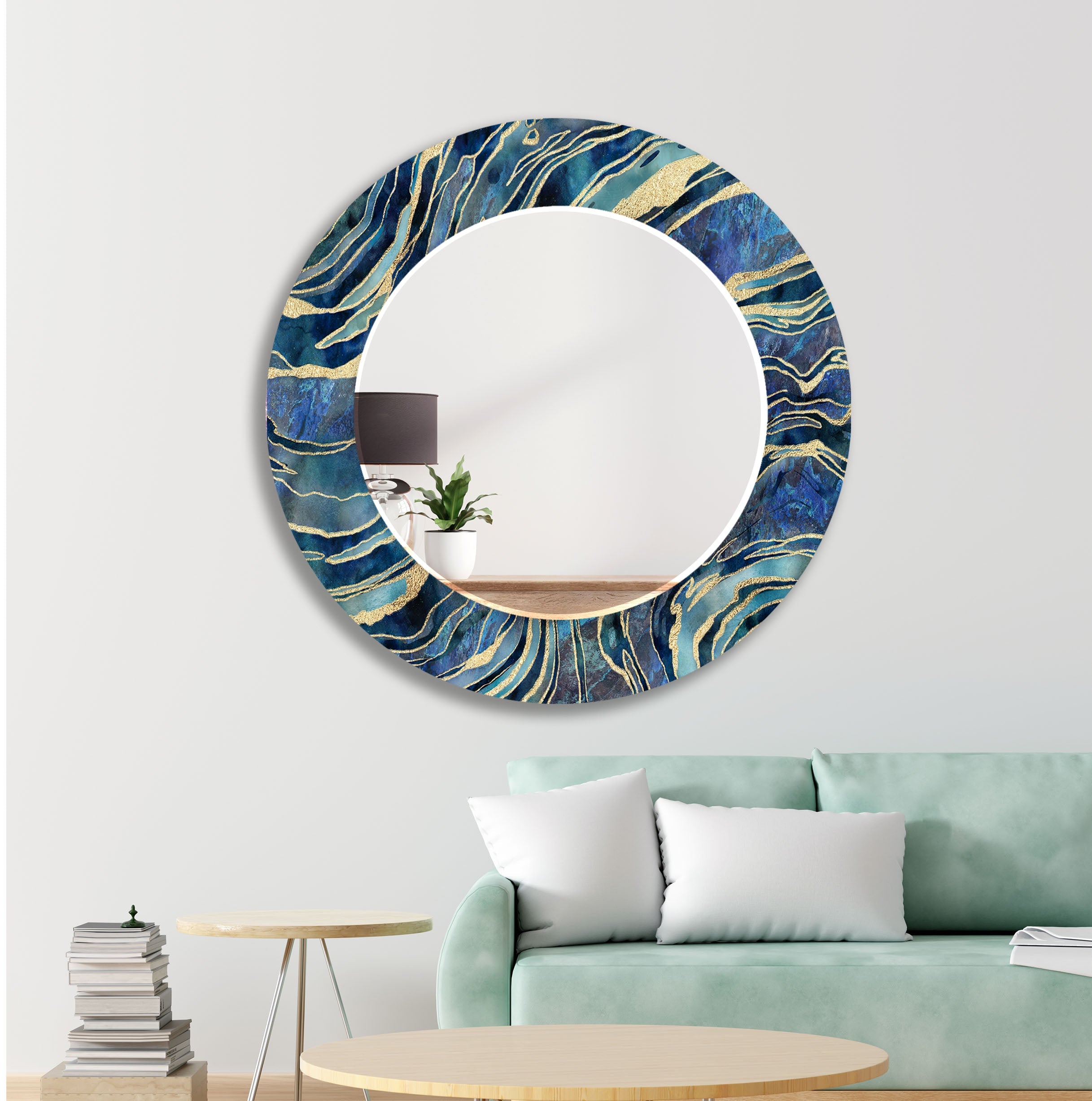 Stylish Blue & Navy Blue Wall Mirror - Modern Decorative Home Accent for Living Room, Bedroom, or Bathroom