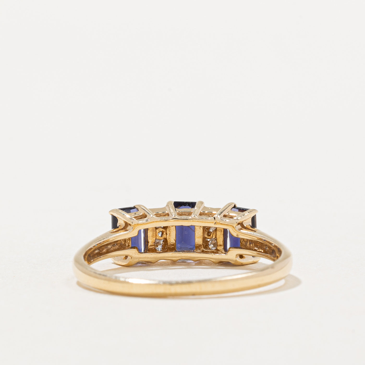 Exquisite Three Stone Iolite & Diamond Ring | 0.75ctw Iolite & 0.06ctw Diamonds | Size 7.75 | Elegant Wedding, Engagement & Anniversary Jewelry Gift for Women