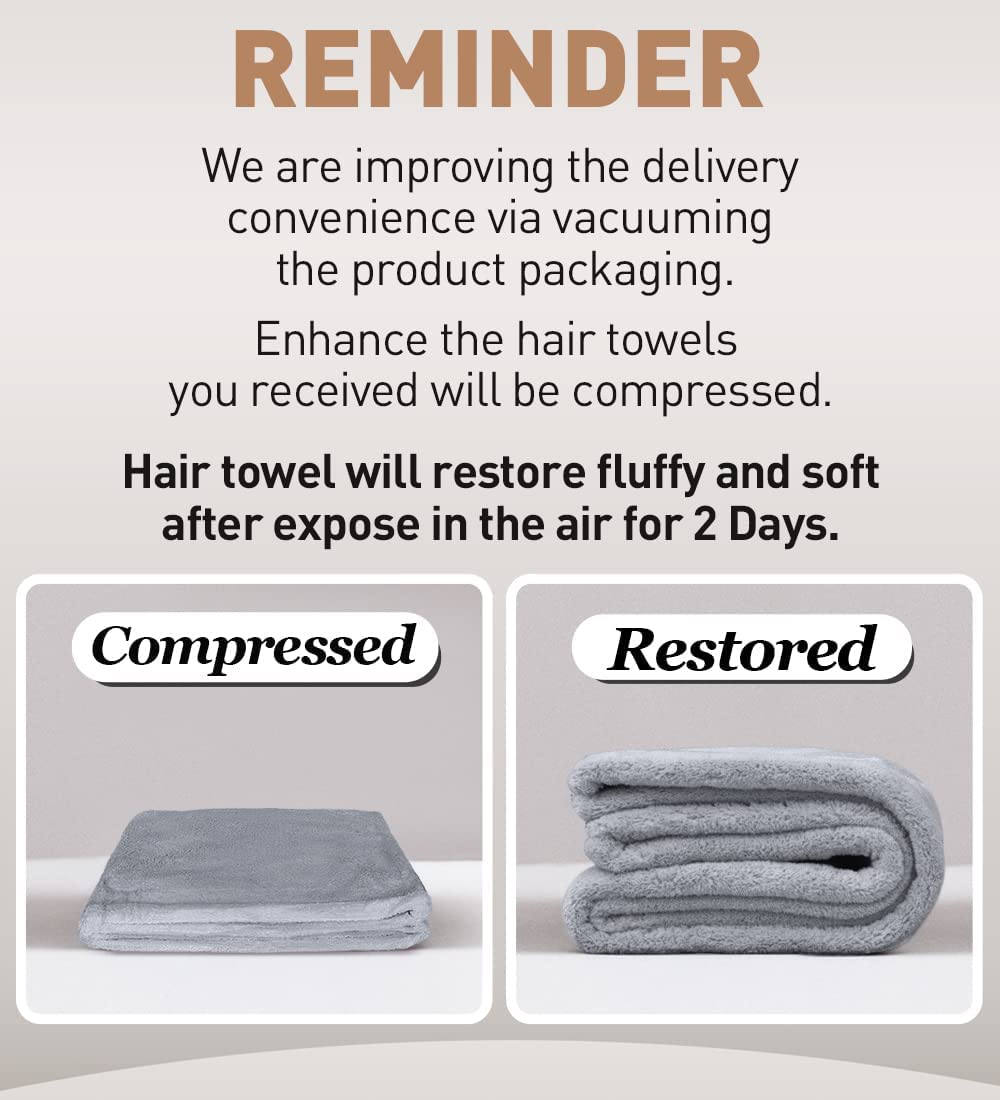 Hicober 3-Pack Microfiber Hair Towel Wrap for Women - Soft Anti-Frizz Hair Turban for Wet & Curly Hair - Quick Dry Hair Towel (Blue, Grey, Pink) - Perfect for Post-Shower, Salon Styling & Travel
