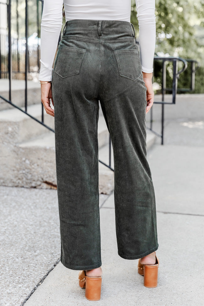 Stylish Olive Corduroy Straight Leg Pants for Women - Comfortable & Trendy Casual Trousers - Perfect for Work, Office, and Everyday Wear