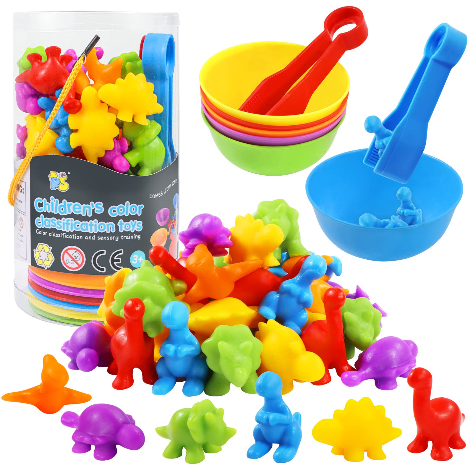 RAEQKS Counting & Sorting Dinosaur Toys - Montessori Educational Sensory Game with Bowls | Preschool Learning Activities, Stacking Animal Toys for Toddlers & Kids (Boys & Girls) | Perfect for Classroom, Homeschool & Birthday Gifts