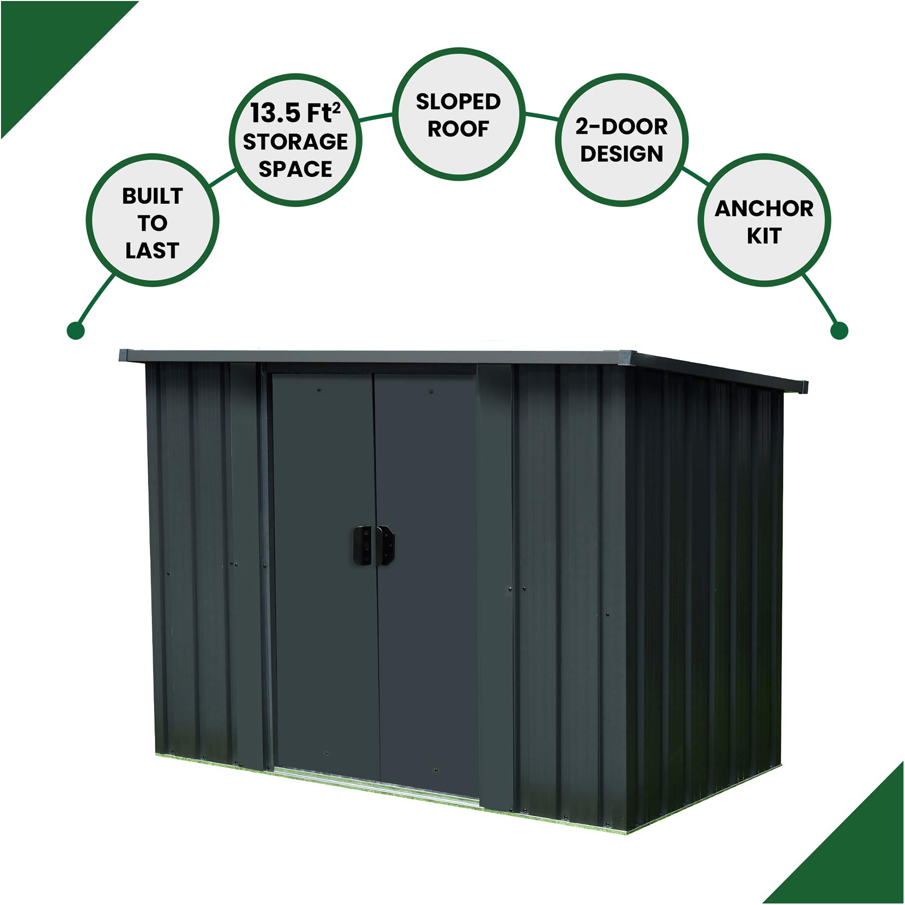 Hanover 52 Cu.Ft. Rust-Proof Galvanized Steel Outdoor Storage Shed with 2 Sliding Doors & Anchors (2.8'x4.8'x4.4') - Perfect for Patio Furniture, Garden Tools & Yard Equipment | Weatherproof Backyard & Garage Organization Solution