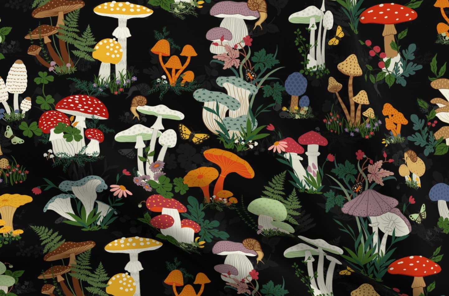 Premium Spoonflower Satin Fabric - Mushroom Garden Print Fat Quarter for Sewing, Apparel, Lining, Fashion, Blankets & Home Decor | Perfect for DIY Projects, Quilting, and Crafting