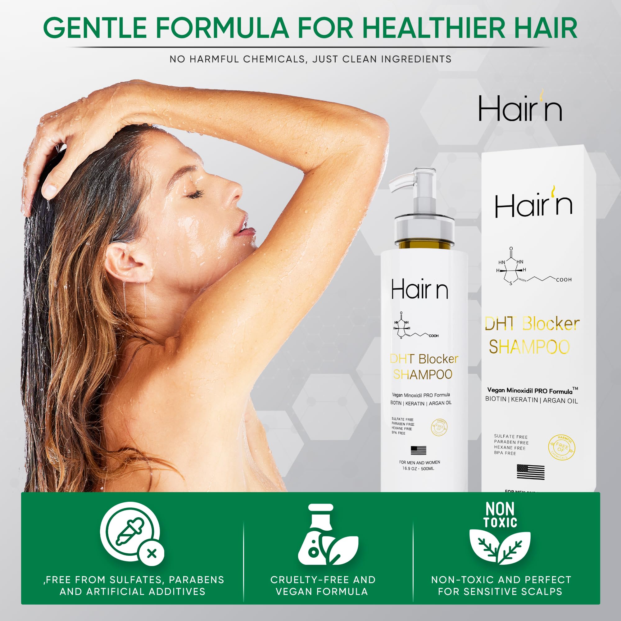 DHT Blocker Shampoo & Conditioner Set for Hair Growth - Vegan Formula with Biotin, Argan Oil & Keratin | Sulfate-Free, Paraben-Free Hair Care for Men & Women | Moisturizing Treatment with 30 Natural Botanicals | Perfect for Thinning Hair & Scalp Care
