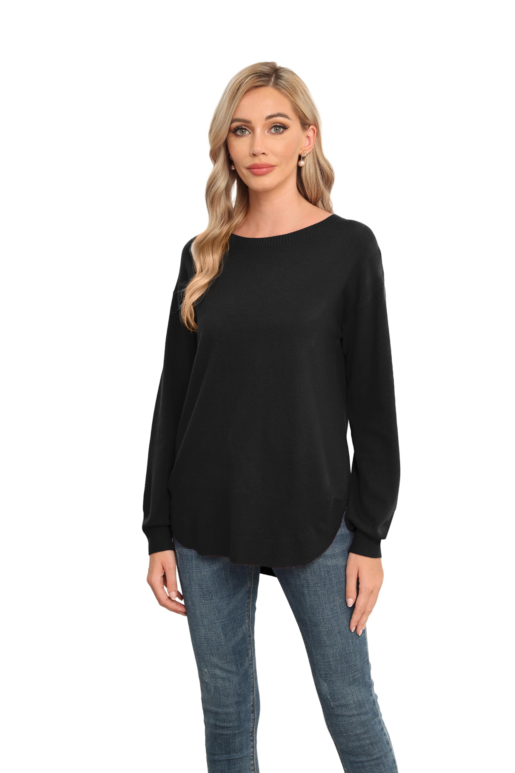 GRECERELLE Women's Lightweight Knit Pullover - Soft Crew Neck Long Sleeve Sweater for Casual Wear