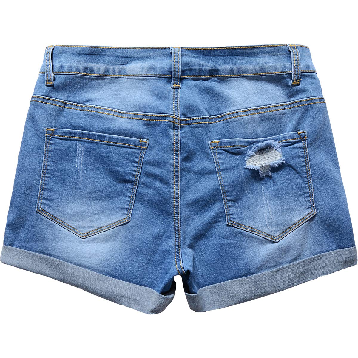 Vanberfia Women's Stretchy Denim Mid Rise Jean Shorts with Pockets - Comfortable Casual Summer Shorts for Beach, Travel & Everyday Wear