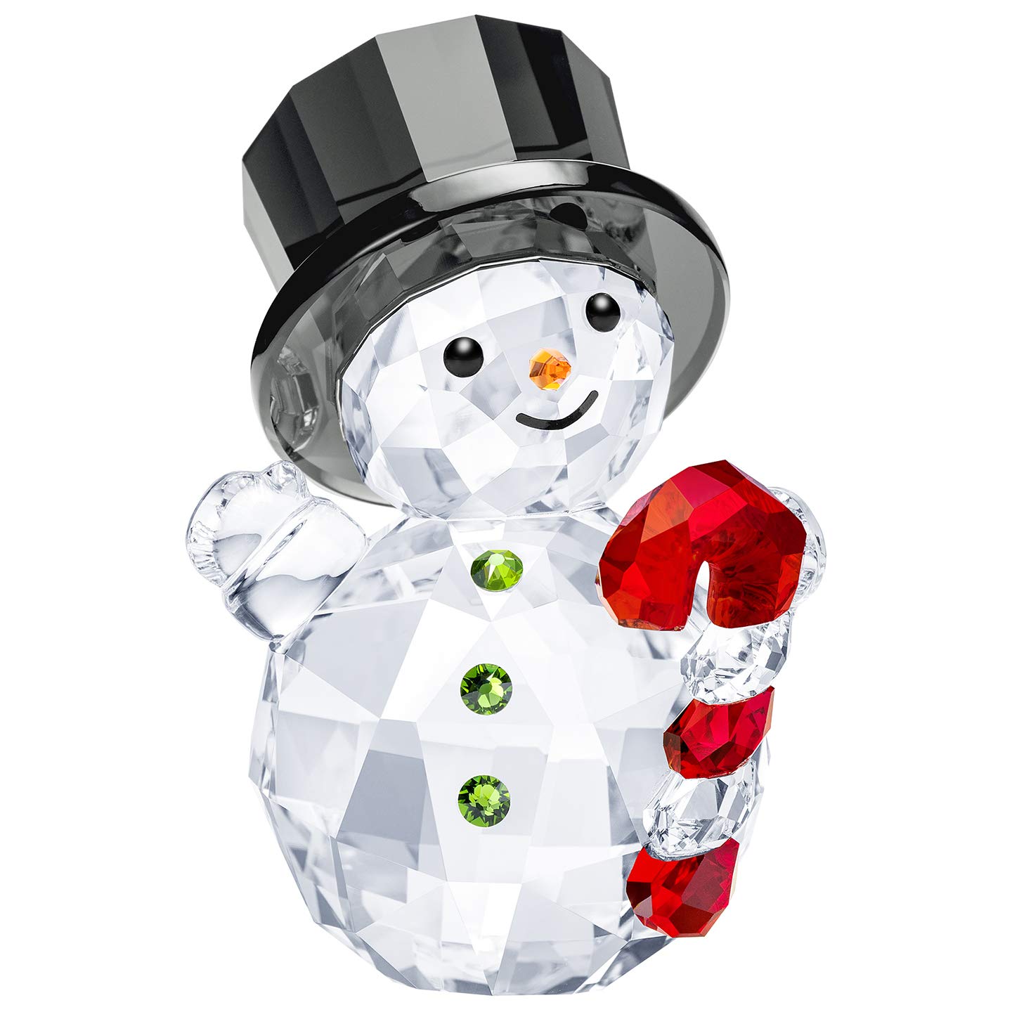 Authentic Swarovski Merry & Festive Joyful Snowman Figurine with Candy Cane - Perfect Christmas Decoration for Home, Office & Holiday Gift Giving