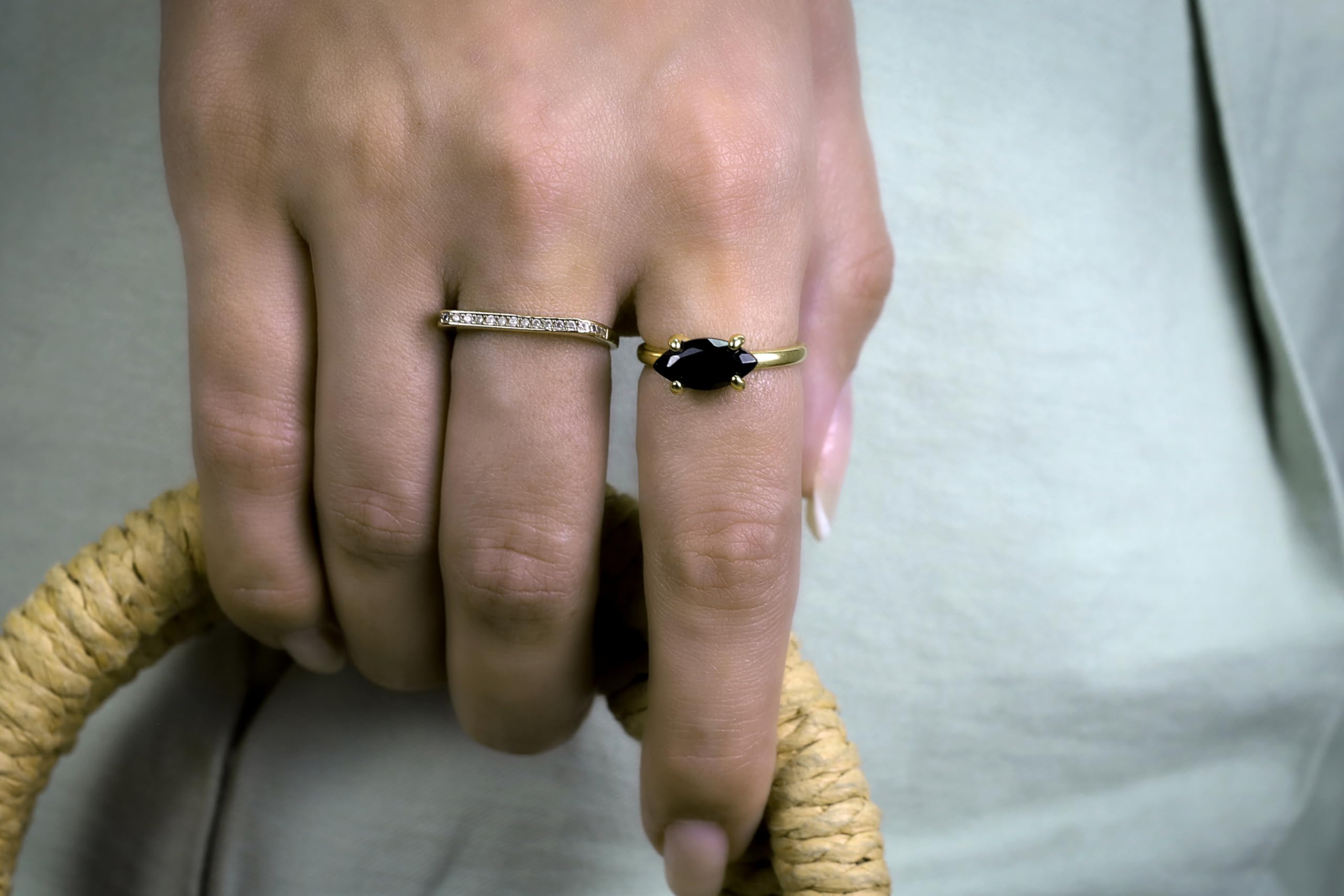Black Onyx Ring for Women - Handmade Minimalist Gold Jewelry - Stackable & Engraved for Everyday Wear