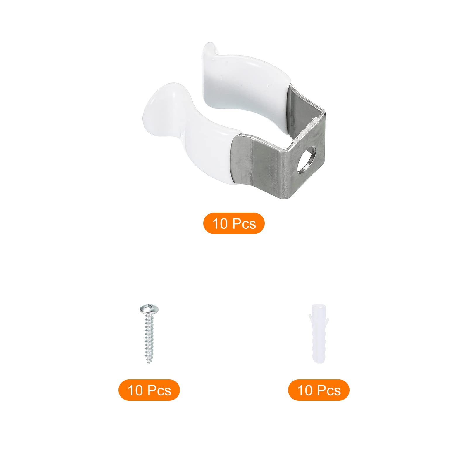 MECCANIXITY T5 U Clips Holder Bracket - 10 Pack Stainless Steel LED Light Bulb Mounting Bracket, Fluorescent Tube Holder with Screw Pipe Clamps & Spring Tool Clips (White) - Perfect for Home, Office, and Workshop Lighting Fixtures Installation