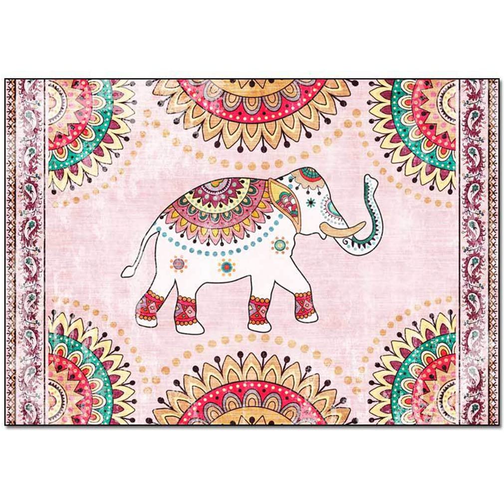 Vintage Bohemian Area Rug - Floral Animal Print Non-Slip Carpet for Farmhouse, Bedroom, Living Room & Kitchen | Indoor/Outdoor Use | Perfect as Runner Mat, Bathroom Rug or Doormat | 4' x 6' Pink Boho Decor Rug