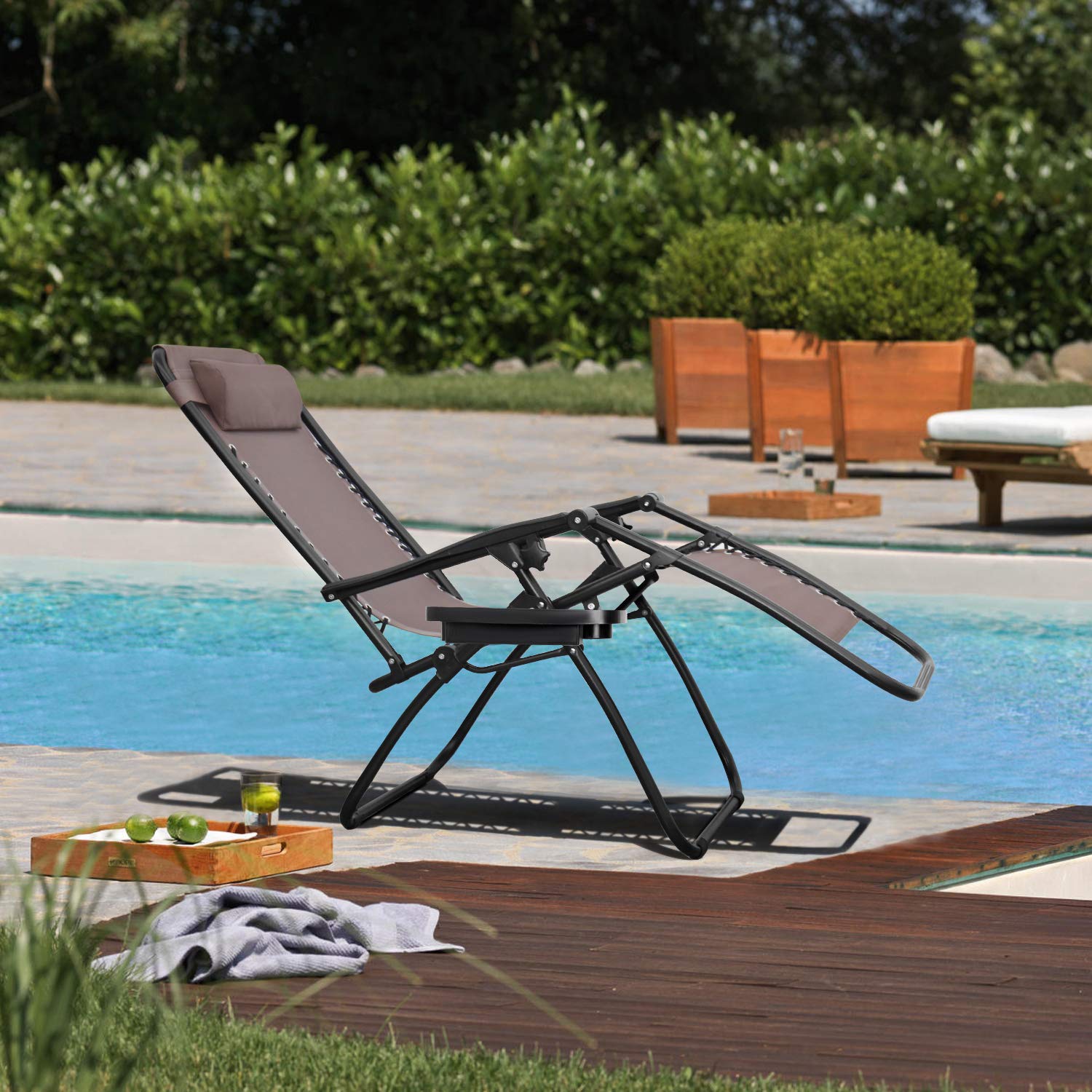**Flamaker Zero Gravity Chair - Adjustable Outdoor Recliner Lounge Chair with Pillow for Patio, Poolside, Yard, Camping & Relaxation (Brown)**    *(Perfect for Sunbathing, Backyard Lounging, Beach Trips & Outdoor Adventures)*