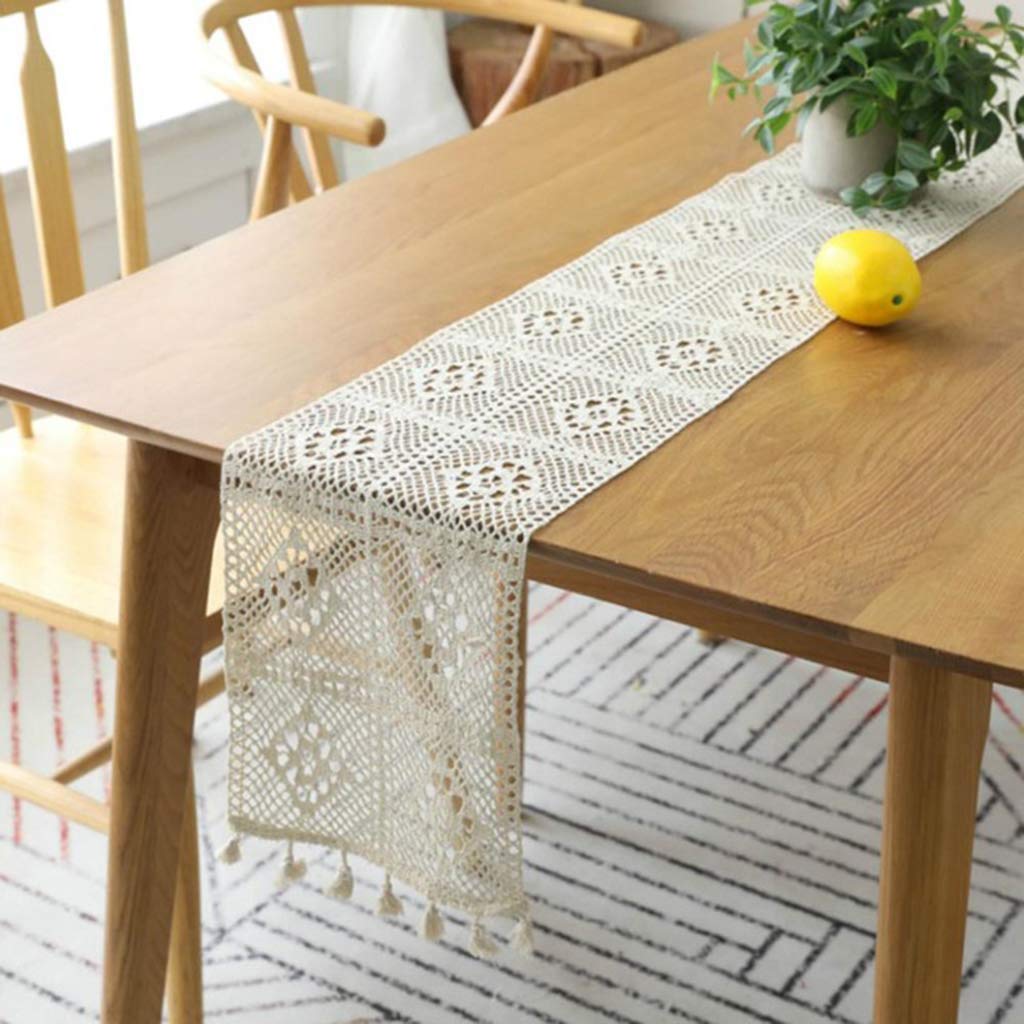 Handwoven Macrame Table Runner with Tassels - Rustic Boho Cotton Crochet Lace Moroccan Table Cover for Wedding, Party & Dining Table Decor | Perfect for Boho Weddings, Farmhouse Dining & Home Decor