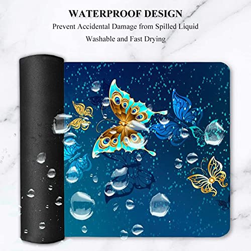 Golden Butterfly Large Extended Mouse Pad - Non-Slip Rubber Base Computer Keyboard Mat for Laptop & PC Gaming, Office Work & Home Use Desk Accessories