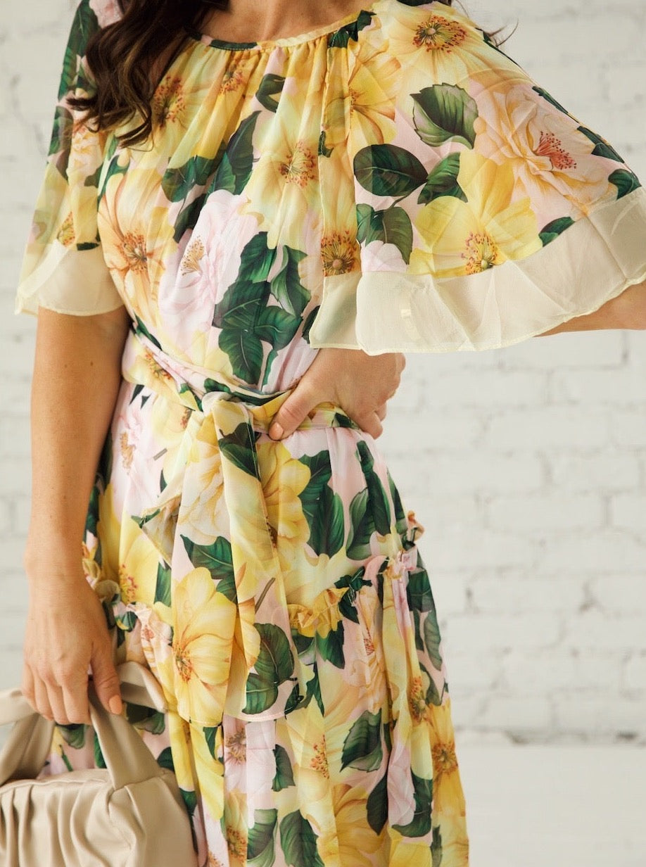 Magnolia Blooms Floral Print Summer Dress for Women - Elegant & Comfortable Casual Wear for Beach, Party & Everyday Outfits