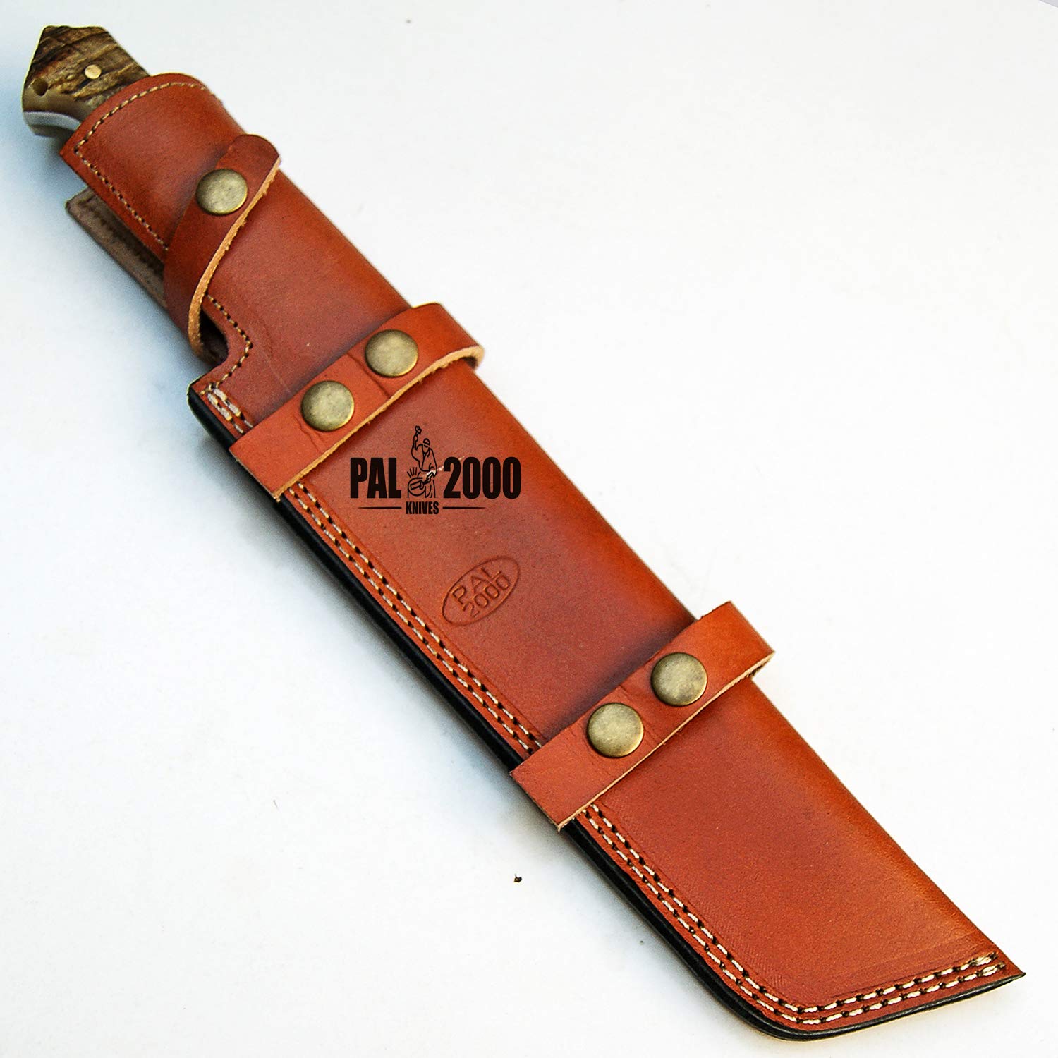 Handmade Damascus Steel Hunting Knife 14 Inches - PAL 2000 KNIVES DAM-9445 with Ram Horn Handle & Sheath | Perfect for Outdoor Camping, Hunting, Survival & Bushcraft Activities