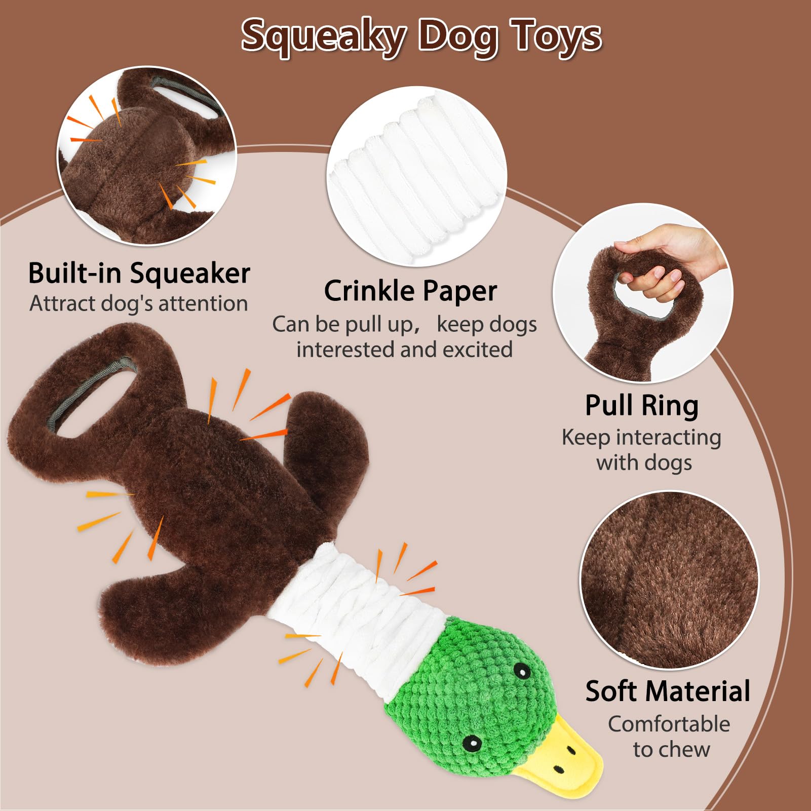 Durable Plush Duck Squeaky Dog Toy for Large Dogs - Interactive Chew Toy with Crinkle Paper & Tug of War Rope, Perfect for Aggressive Chewers, Playtime, and Training - Great Gift for Small, Medium & Big Dogs