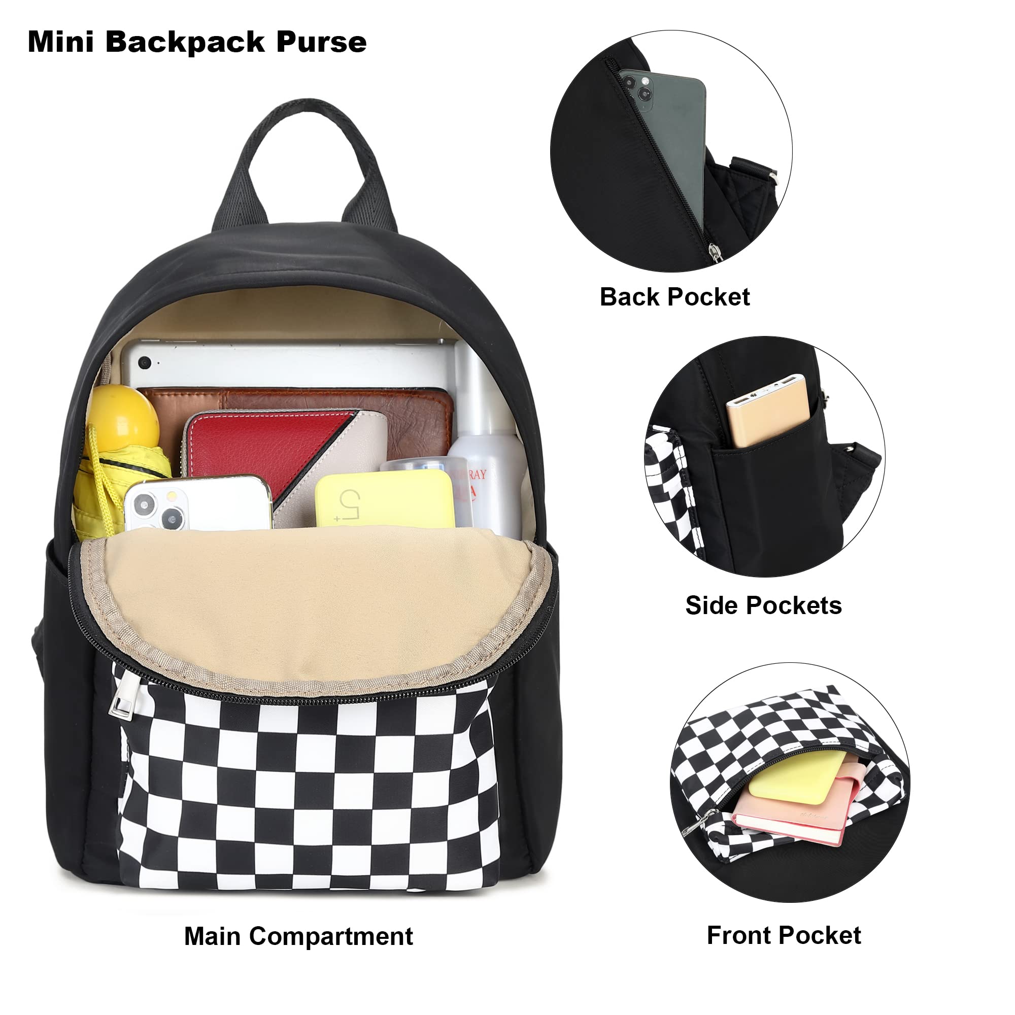 Checkered Mini Backpack for Women & Girls - Small Cute Backpack Purse for School, Travel, Work & Daily Use | Lightweight & Stylish Crossbody Bag for Teens, Adults & Kids