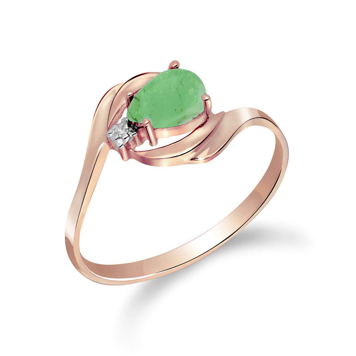 14K Solid Rose Gold Ring with Natural Diamond & Pear-Shaped Emerald - Elegant Galaxy Gold GG Jewelry for Women | Perfect for Weddings, Anniversaries & Special Occasions