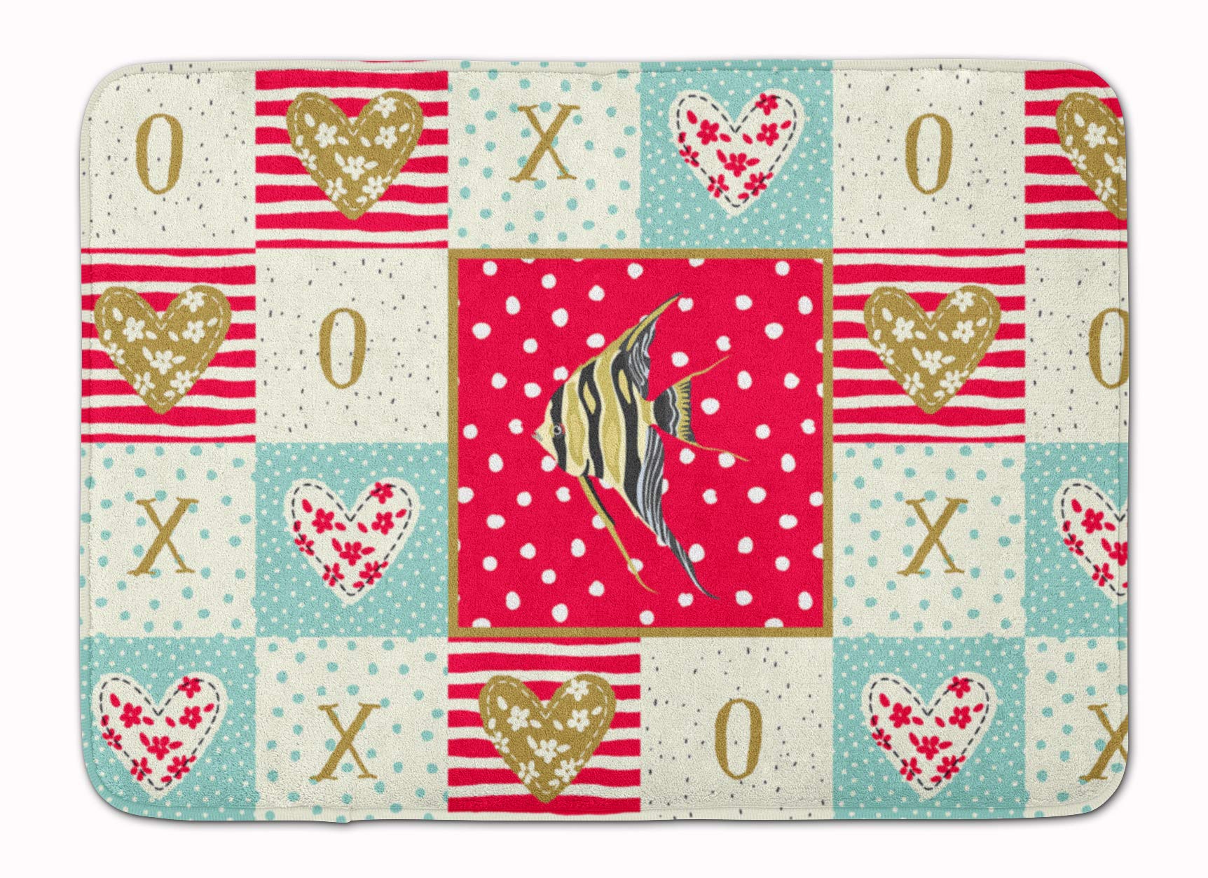 Caroline's Treasures CK5465RUG Machine Washable Non-Slip Memory Foam Bath Mat - Angelfish Love Design, Red Decorative Bathroom Rug, Quick Dry & Durable for Kitchen & Bathroom - Perfect for Bathroom Safety & Coastal Home Decor