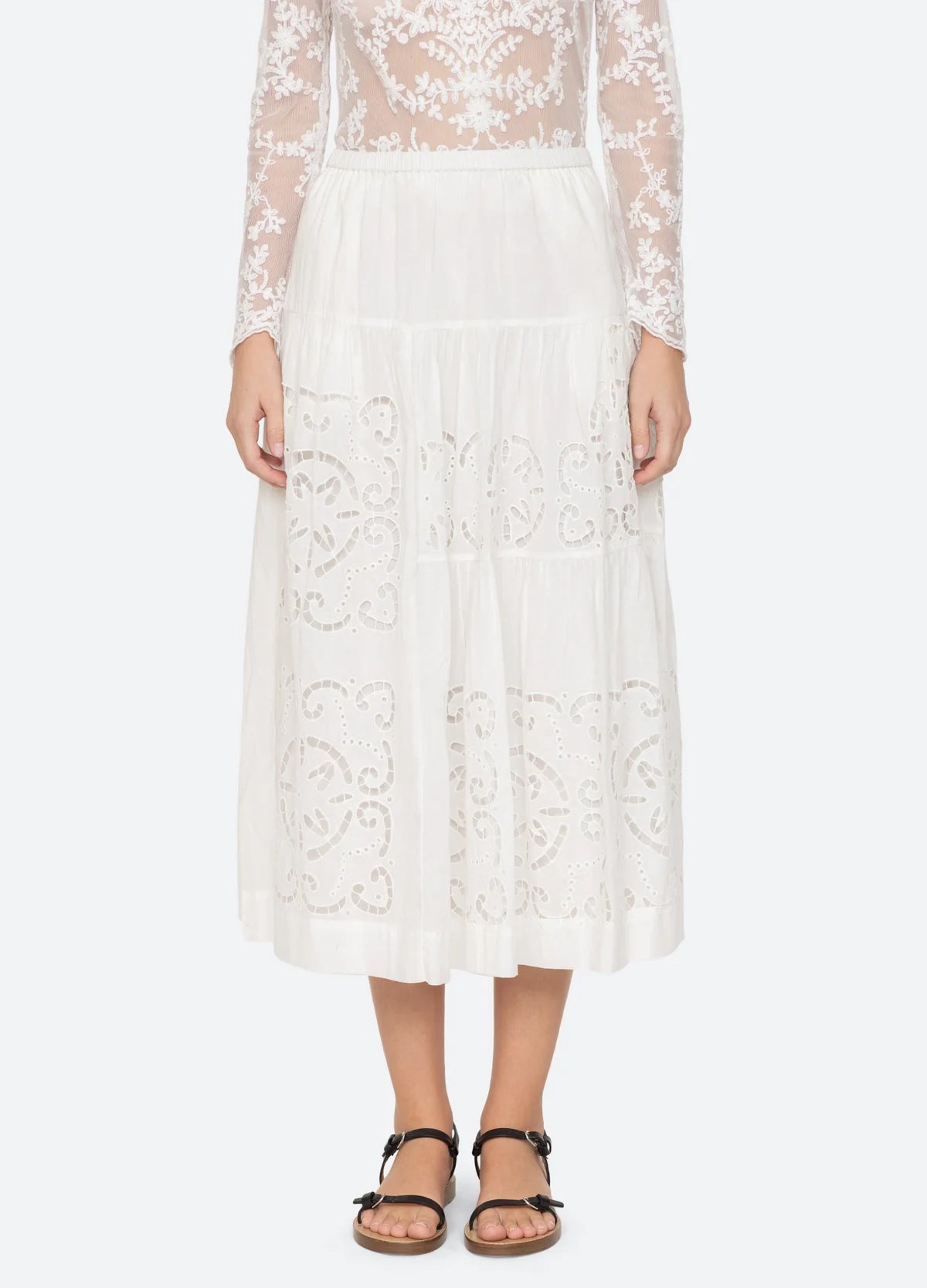 Elegant Dahlia Skirt with Pearl Embellishments - Women's Floral Midi Skirt for Casual Wear & Special Occasions