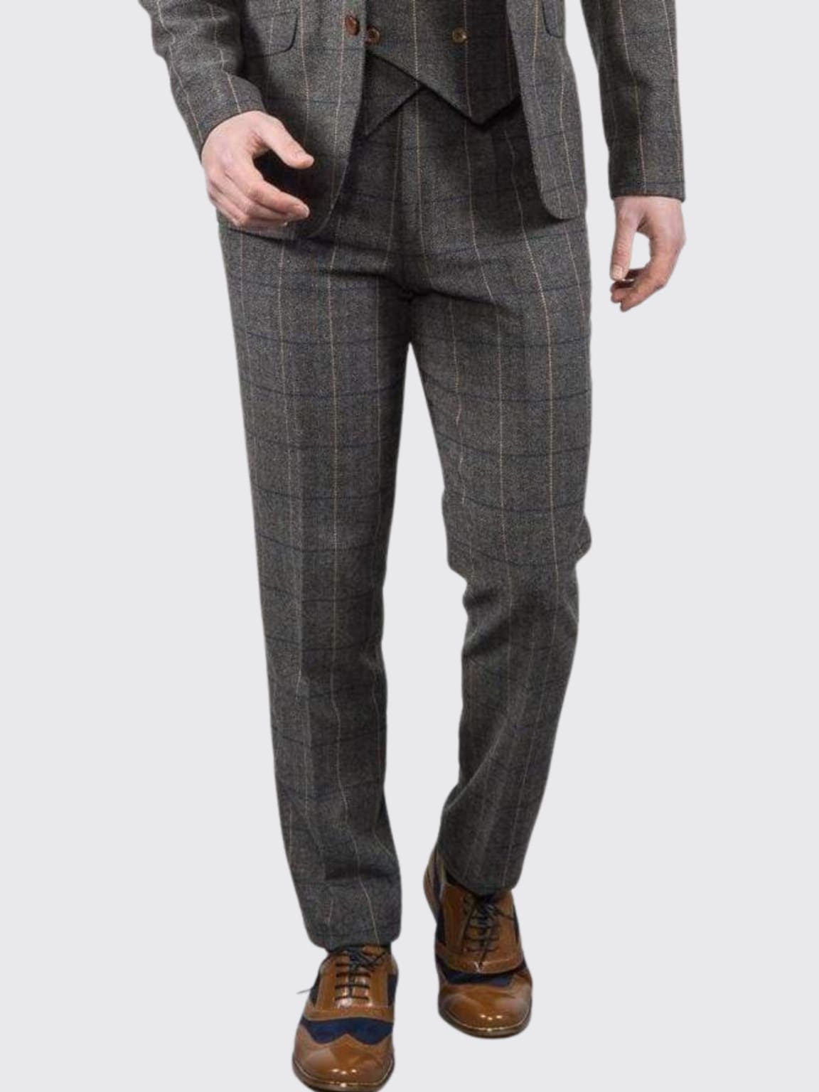 Ezra Men's Grey Herringbone Slim Fit 3 Piece Tweed Suit | Formal Business Attire | Wedding, Office & Special Occasion Outfit