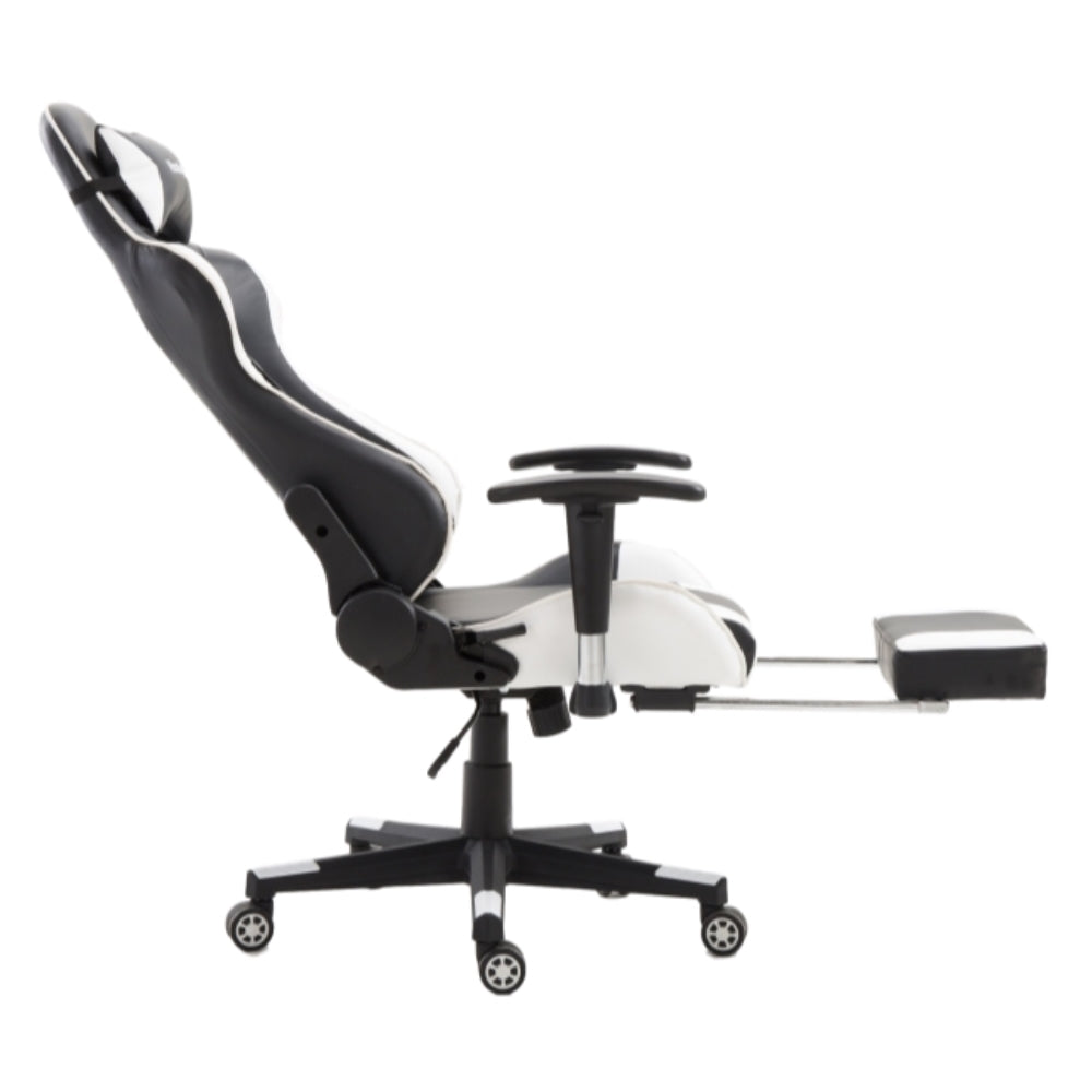 FOOTREST SERIES 9026 Ergonomic Gaming Chair with Adjustable Height - Black & White for PC, Office, and Home Gaming Setup