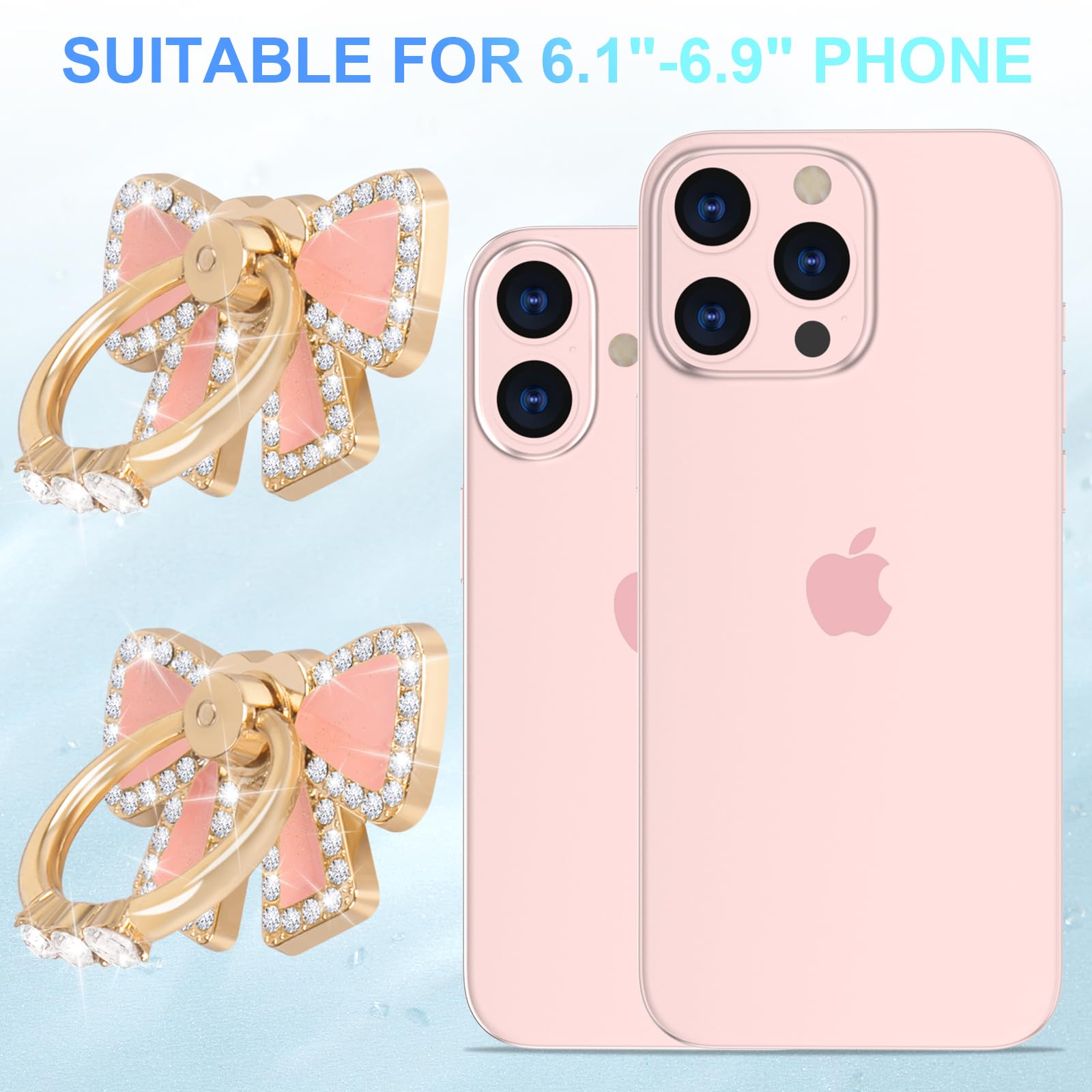2 Pack Luxury Glitter Diamond Universal Metal Ring Holder Stand for iPhone 16/15/14/13 Pro Max & Galaxy S24/S23/S22 Ultra - Phone Grip with Bowknot Design for Secure One-Handed Use While Driving, Taking Selfies or Watching Videos