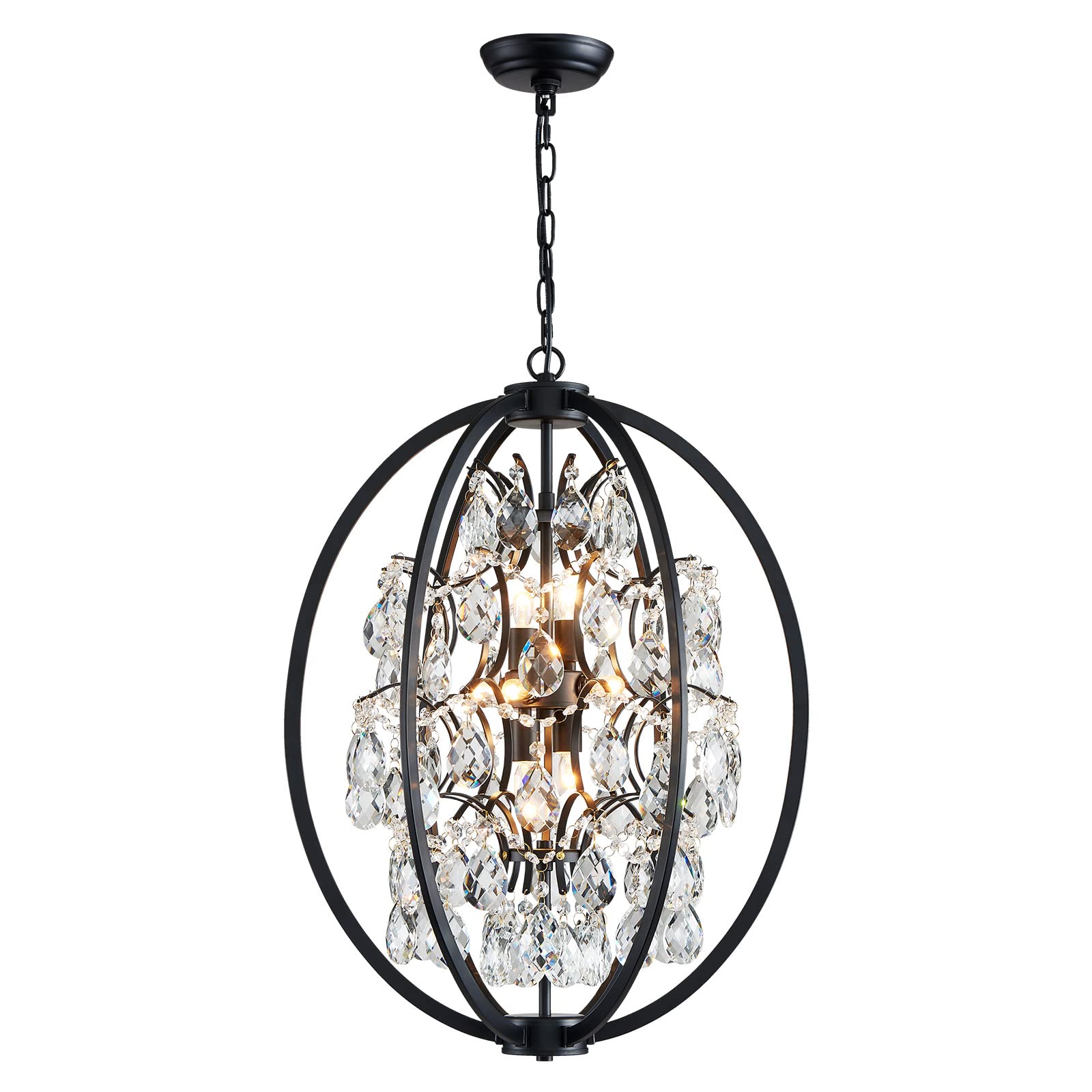 ANJIADENGSHI 8-Light Modern Crystal Chandelier with Adjustable Hanging - Large Black Globe Fixture for Dining Room, Living Room, Foyer, Bedroom (E12 Base, Bulbs Not Included) | Elegant Lighting for Home Decor & Special Occasions