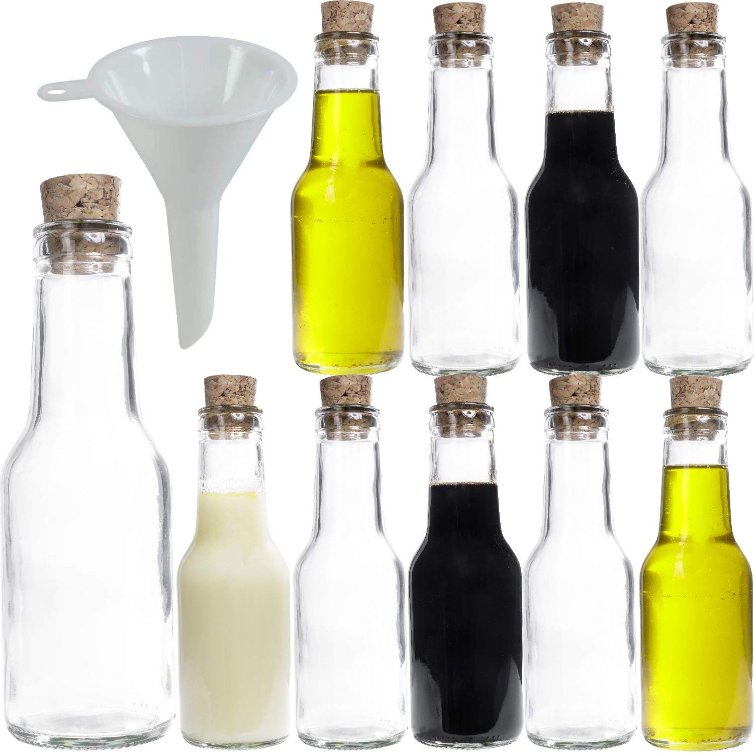 10-Pack Small Glass Bottles 150ml with Cork Stoppers & 7cm Funnel - Perfect for DIY Essential Oils, Spices Storage & Home Decor - Viva Haushaltswaren