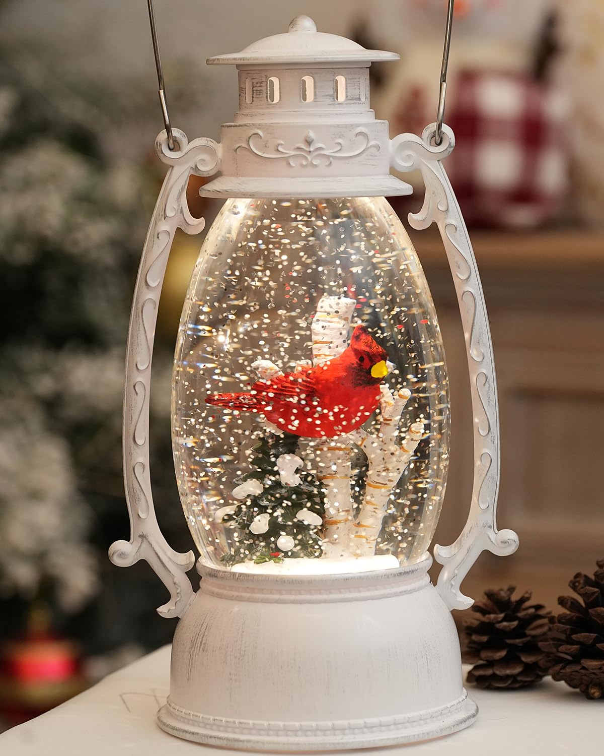 12.6 Inch Large Cardinal Snow Globe with LED Lights - Musical Christmas Snow Globe with Timer & Glitter - Holiday Decor for Home, Office, or Gift (Perfect for Mantel, Tabletop, or Christmas Tree Display)