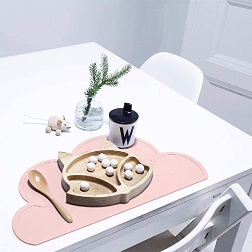 PandaEar 2 Pack Non-Slip Silicone Placemats for Kids - BPA Free, Food Grade, Lightweight & Portable with Raised Edges (Pink & Grey) - Perfect for Toddler Mealtime, High Chair, Dining Table, and Picnics