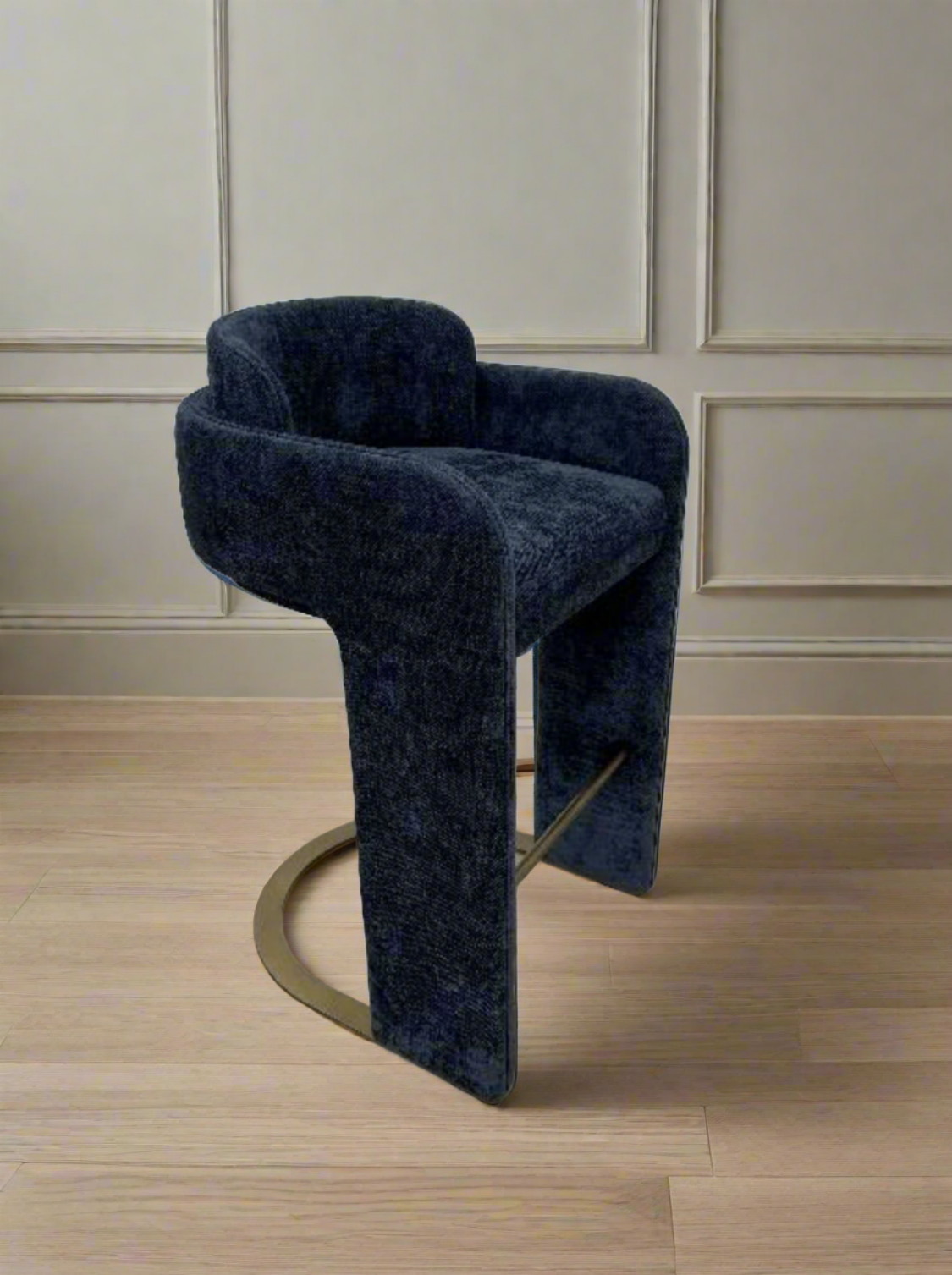 Indigo Blue Upholstered Bar Stool with Back Support - Comfortable Counter Height Bar Chair for Kitchen Island, Home Bar & Dining Room - Modern Fabric Barstool for Breakfast Nook & Entertainment Areas