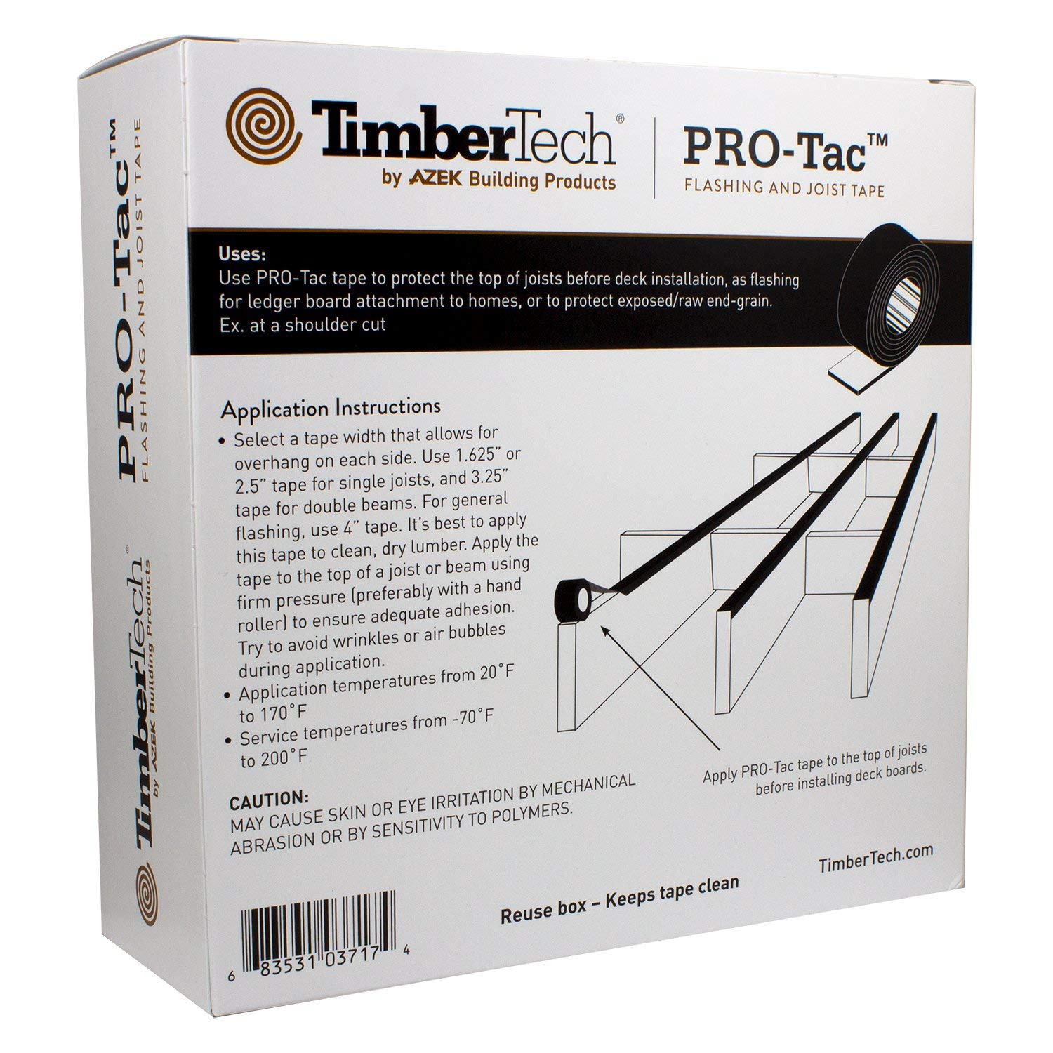 TimberTech PRO-Tac Deck Flashing and Joist Tape - 65 Feet Roll - 3.25 Inch Width - Waterproof Protection for Deck Joists, Beams and Ledger Boards - Perfect for Outdoor Deck Construction and Repair