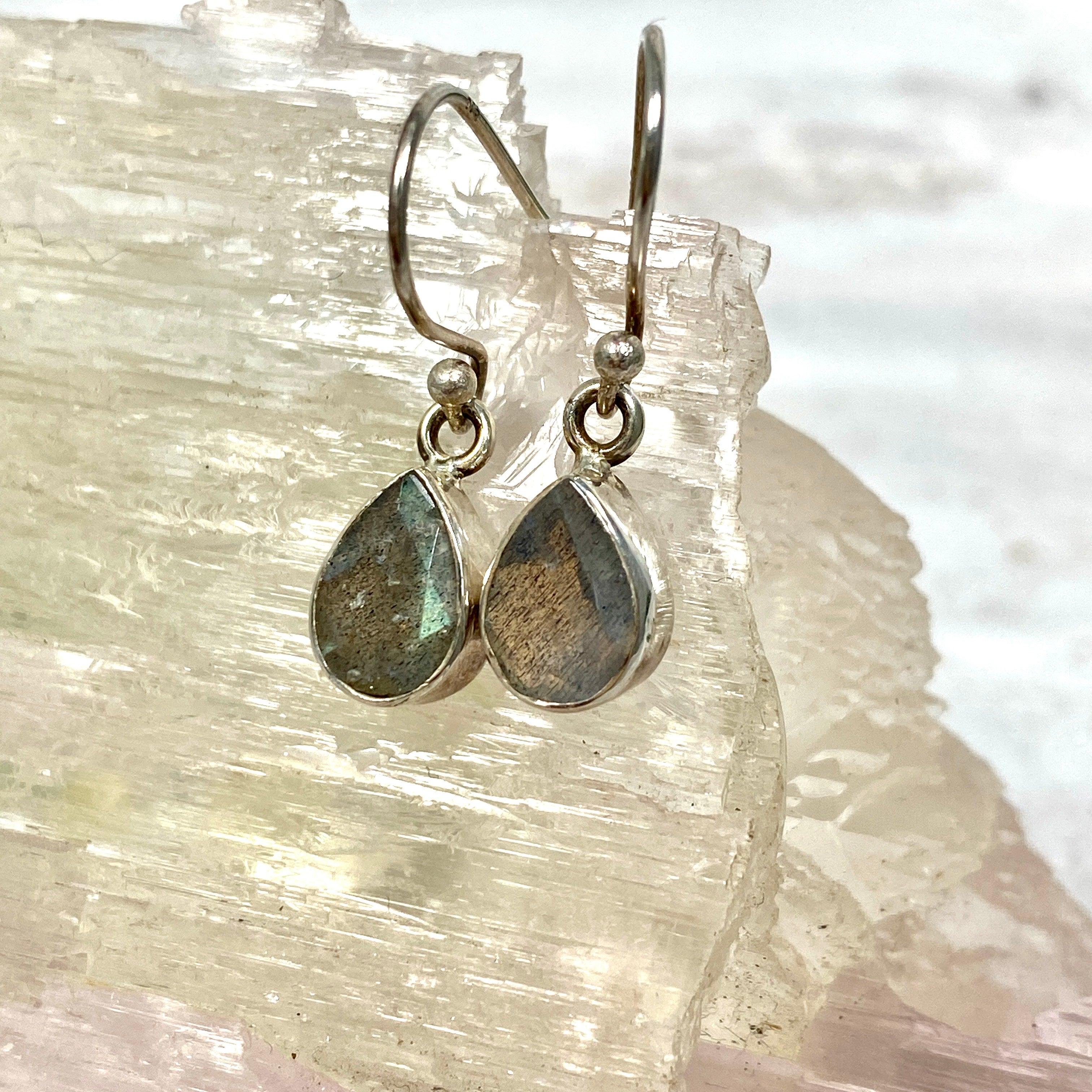 Labradorite Teardrop Faceted Earrings R2363 LBD - Elegant Crystal Dangle Earrings for Women, Perfect for Evening Parties & Special Occasions