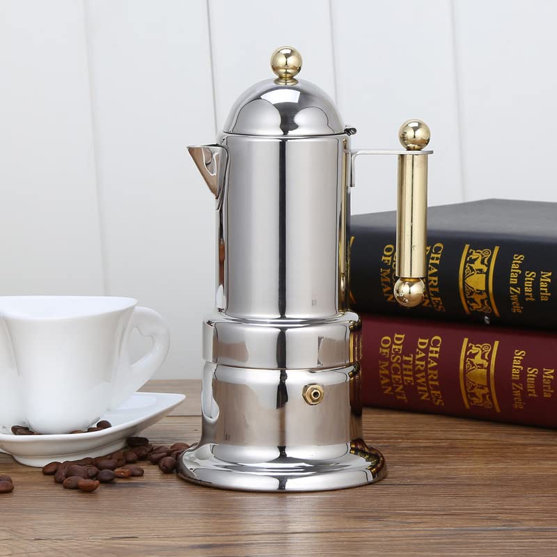 Pissente 200ml Stainless Steel Stovetop Coffee Maker with Valve - Portable Espresso Pot for Home, Kitchen, Office & Camping - Perfect for Italian Coffee, Outdoor Adventures & Daily Brewing