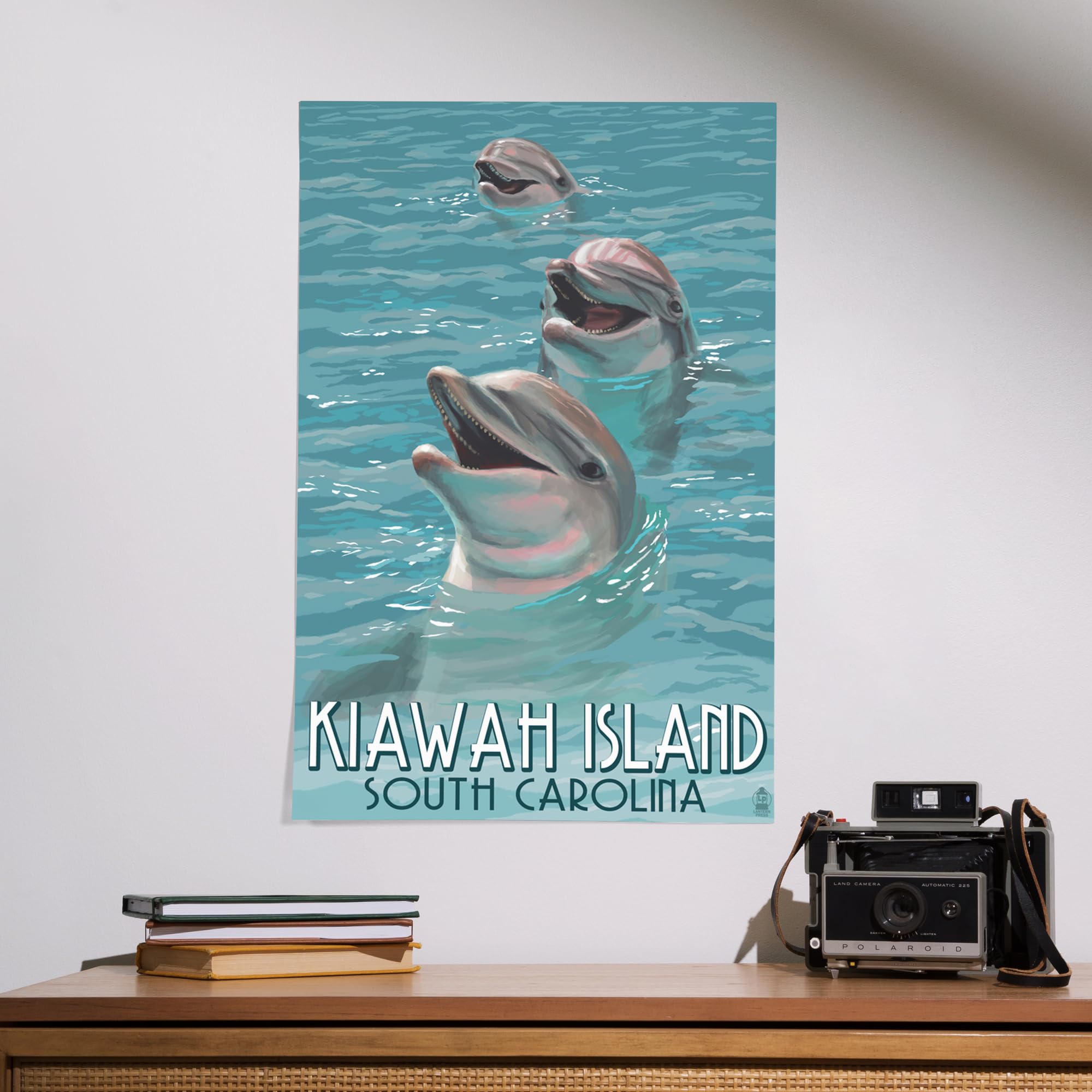 Lantern Press 16x24 Inch Giclee Art Print - Kiawah Island South Carolina Dolphins Wall Decor - Perfect for Beach House, Living Room & Coastal Themed Decor