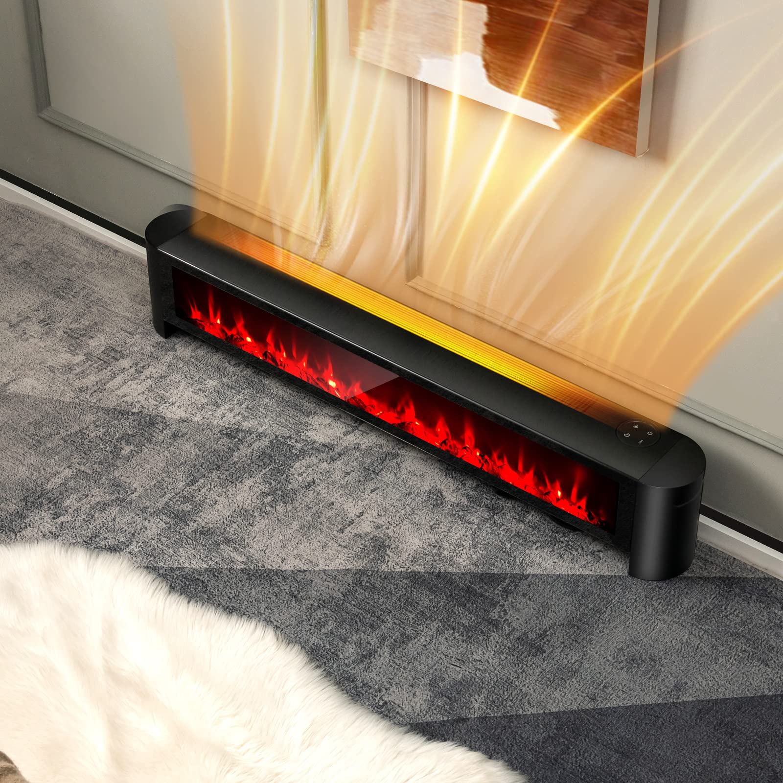 Tangkula 1400W Electric Baseboard Heater with Remote Control - 6 Adjustable 3D Flame Effects, Built-in Thermostat & Timer - Overheat & Waterproof Protection (IPX4) - Perfect for Bedroom, Living Room & Office Heating