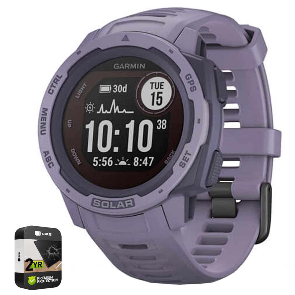 Garmin Instinct Solar Rugged Outdoor GPS Watch - Orchid Bundle with Premium 2-Year Protection Pack | Hiking, Camping & Adventure Sports Smartwatch
