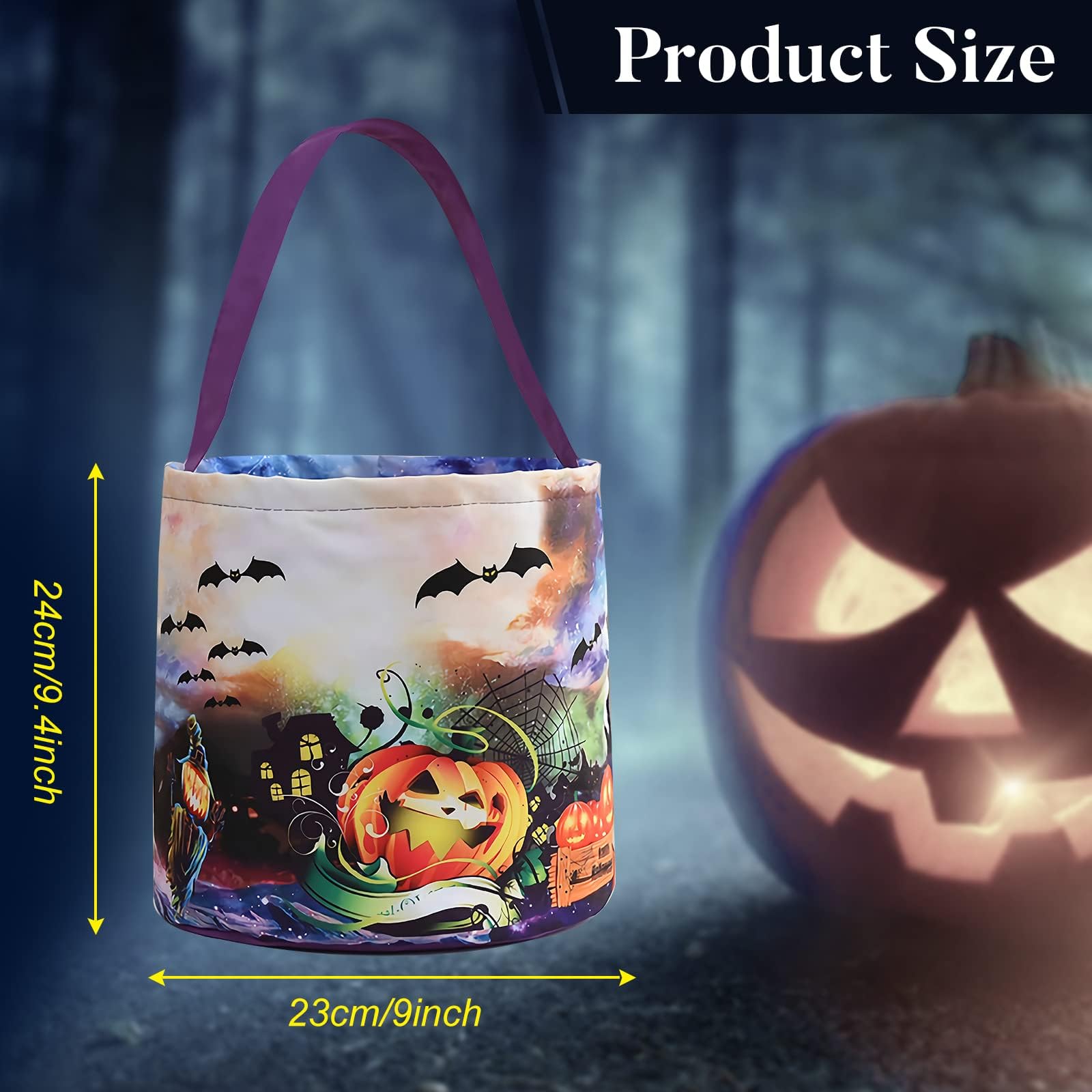 LED Light Up Halloween Trick or Treat Pumpkin Bucket - Collapsible Reusable Candy Basket for Kids, Fabric Gift Goody Bags - Perfect for Halloween Parties, Trick-or-Treating & Holiday Decor (Purple)