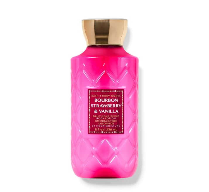 Bourbon Strawberry & Vanilla Body Lotion - Daily Moisturizing Cream with Bourbon Vanilla, Garden Strawberry & Apricot Nectar Fragrance - Pack of 1 - Perfect for Dry Skin Care & Relaxing Bath Time