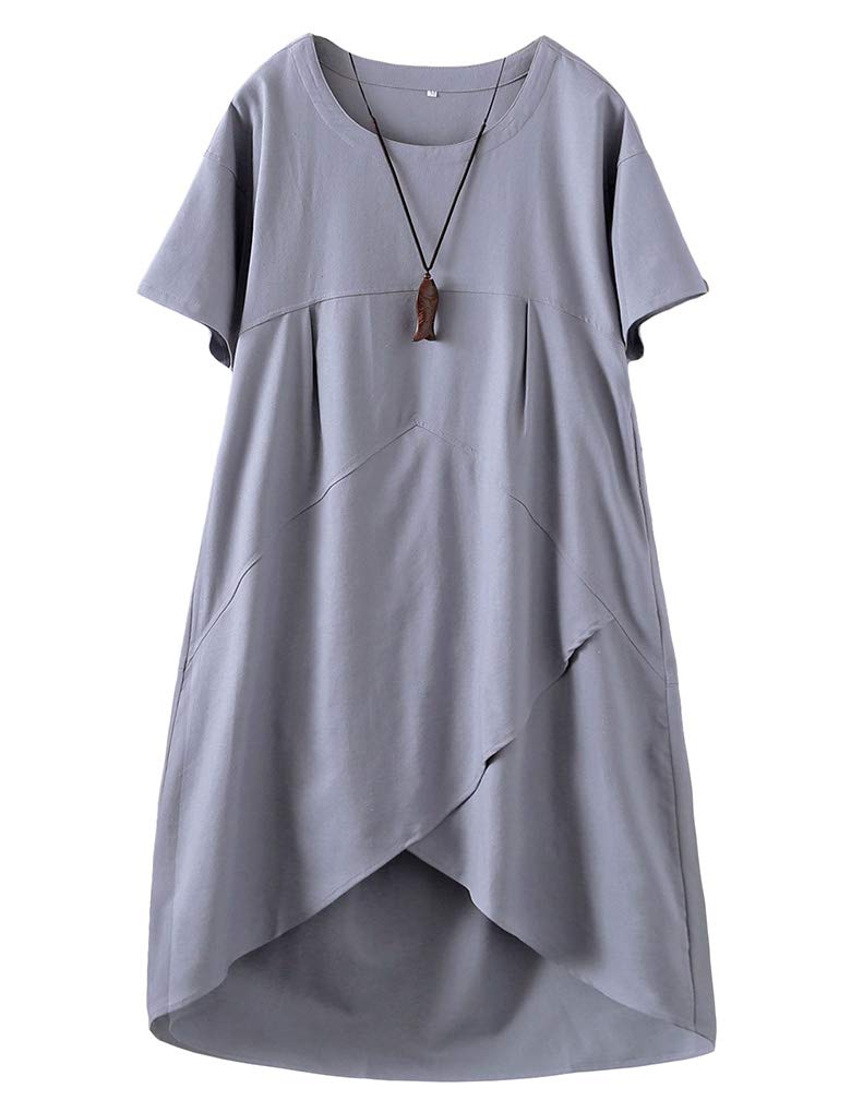 Tebreux Women's Linen Midi Dress - Oversized Short Sleeve Sundress with Pockets | Casual Summer Beach Dress, Boho Tunic Dress for Travel & Outdoor Activities