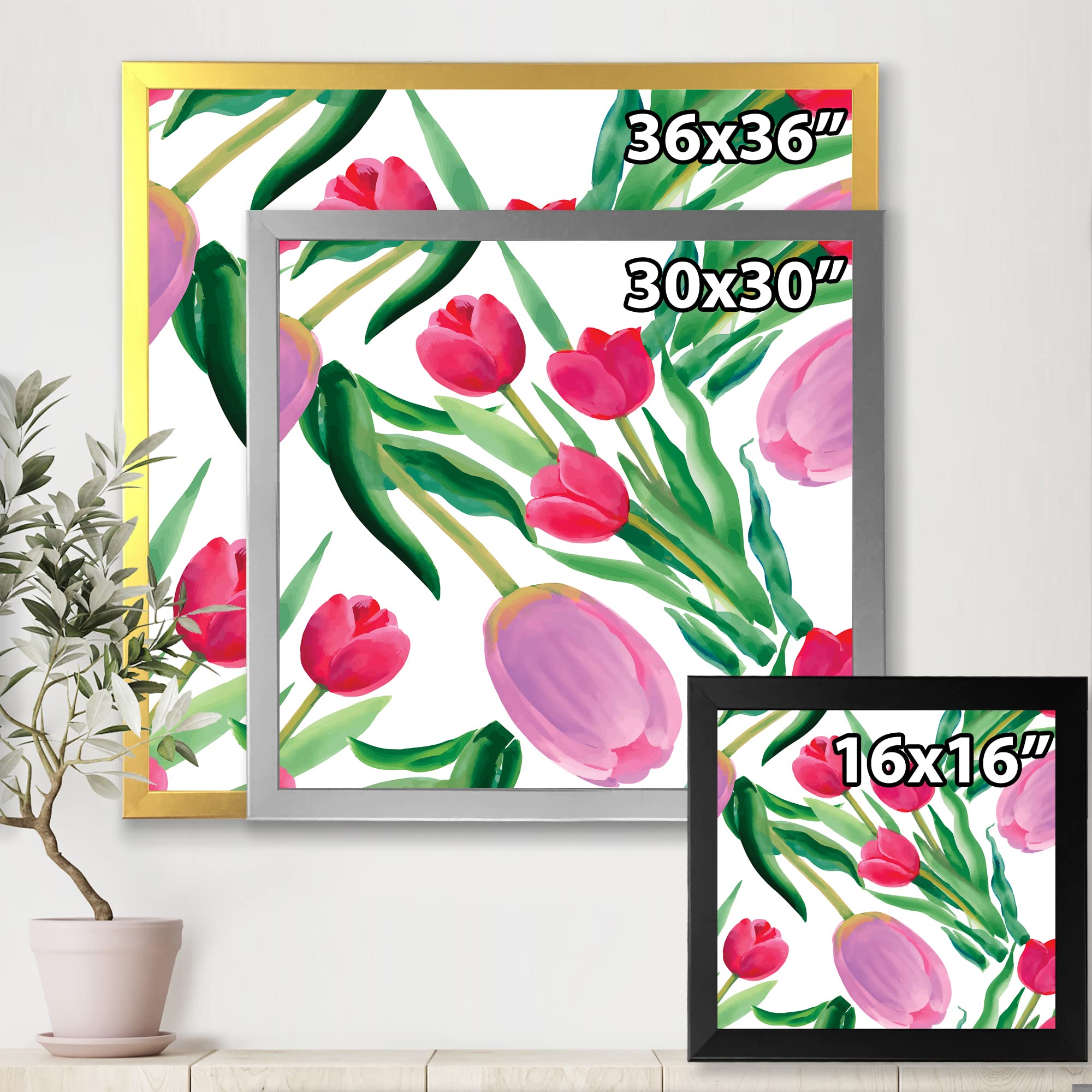 Blooming Pink Tulips Framed Wall Art - Traditional Floral Home Decor for Living Room, Bedroom & Office