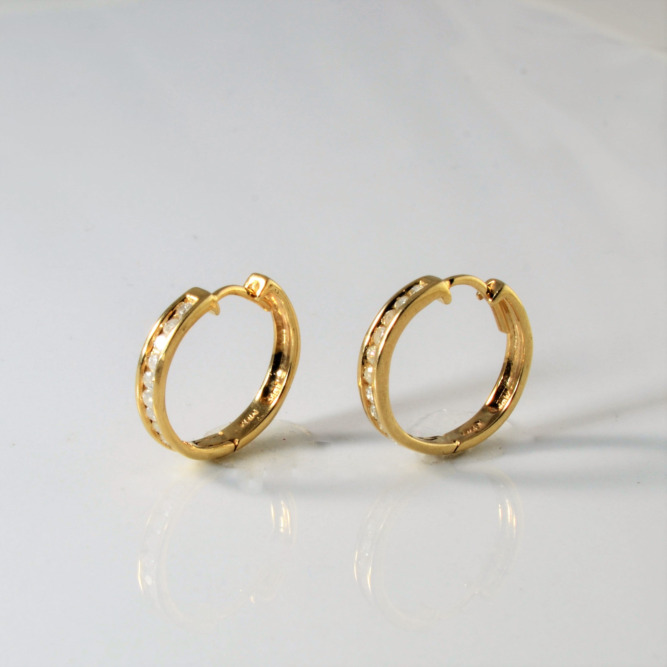 0.20ctw Channel Set Diamond Huggie Earrings for Women - Elegant & Sparkling Hoop Earrings for Everyday Wear, Date Night & Special Occasions