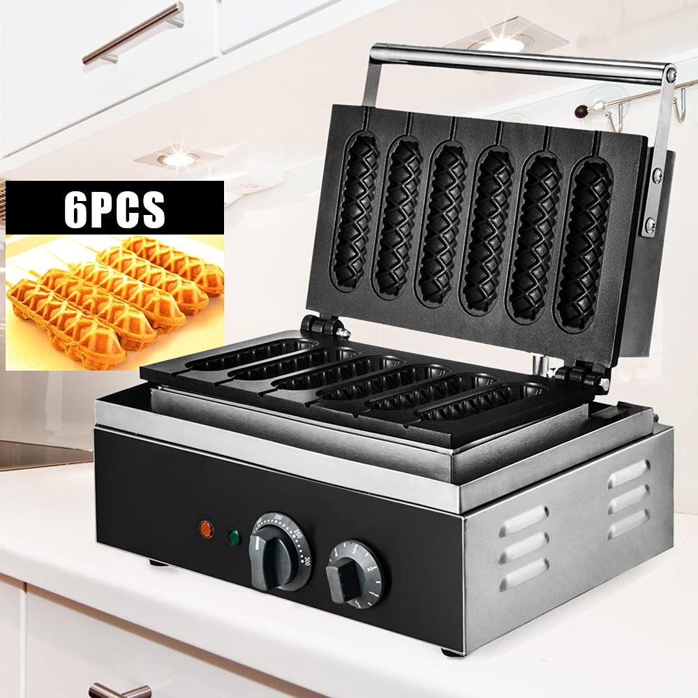Commercial Waffle Maker 110V - Stainless Steel Electric Waffle Iron with Nonstick Plates, Time & Temperature Control - Perfect for Bakeries, Cafes, Breakfast Restaurants and Home Use (Hot Dog Waffle Model)