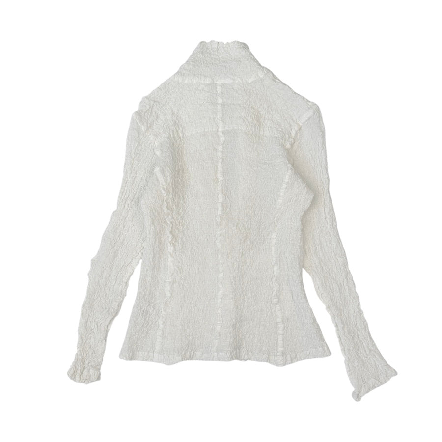ISSEY MIYAKE ME WHITE TEXTURED CARDIGAN Women's Knit Sweater - Elegant Open Front Long Sleeve Cover-Up for Office, Date Night & Casual Outings
