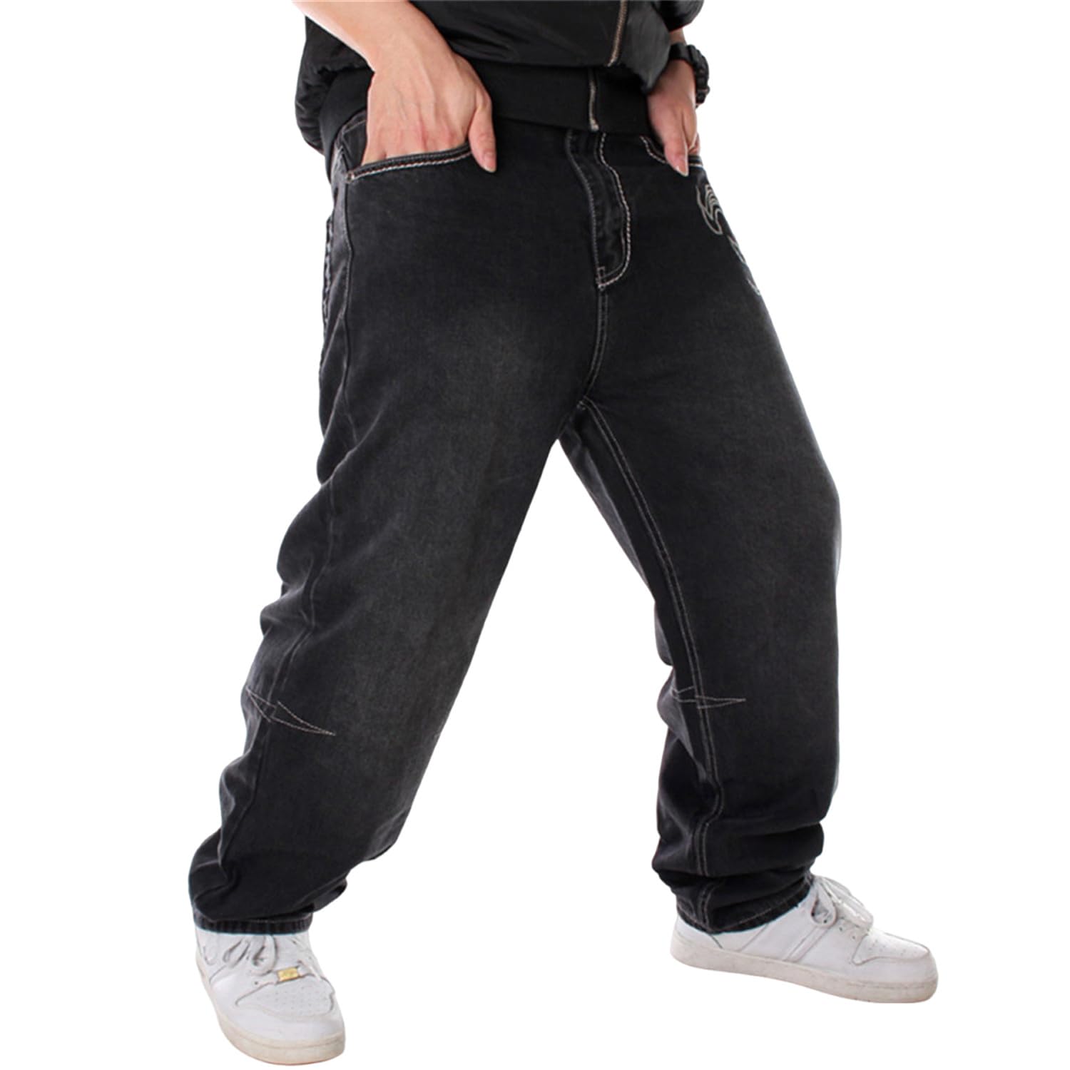 LUOBANIU Men's Hip-Hop Embroidered Baggy Jeans - Loose Fit Denim Pants for Streetwear, Dance & Skateboarding | Comfortable Long Jeans for Casual Wear & Urban Fashion