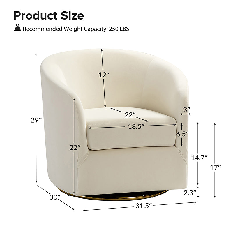 Emanuela Velvet Swivel Barrel Armchair - Modern Accent Chair for Living Room, Bedroom & Office - 360° Rotating Comfortable Lounge Chair with Soft Upholstery - Perfect for Reading, Relaxing & Home Decor