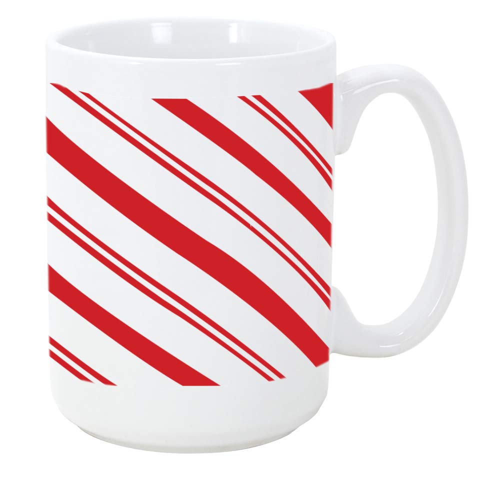 Christmas Ceramic Coffee Mug 15oz - Candy Cane Pattern Holiday Tea Cup for Office, Home & Gift Giving