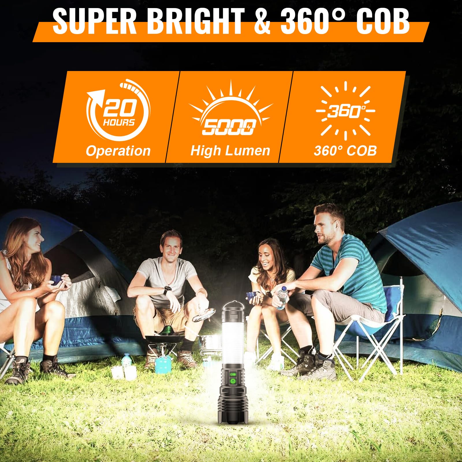 Super Bright LED Flashlight 100000 Lumens - Waterproof Zoomable for Camping & Hiking